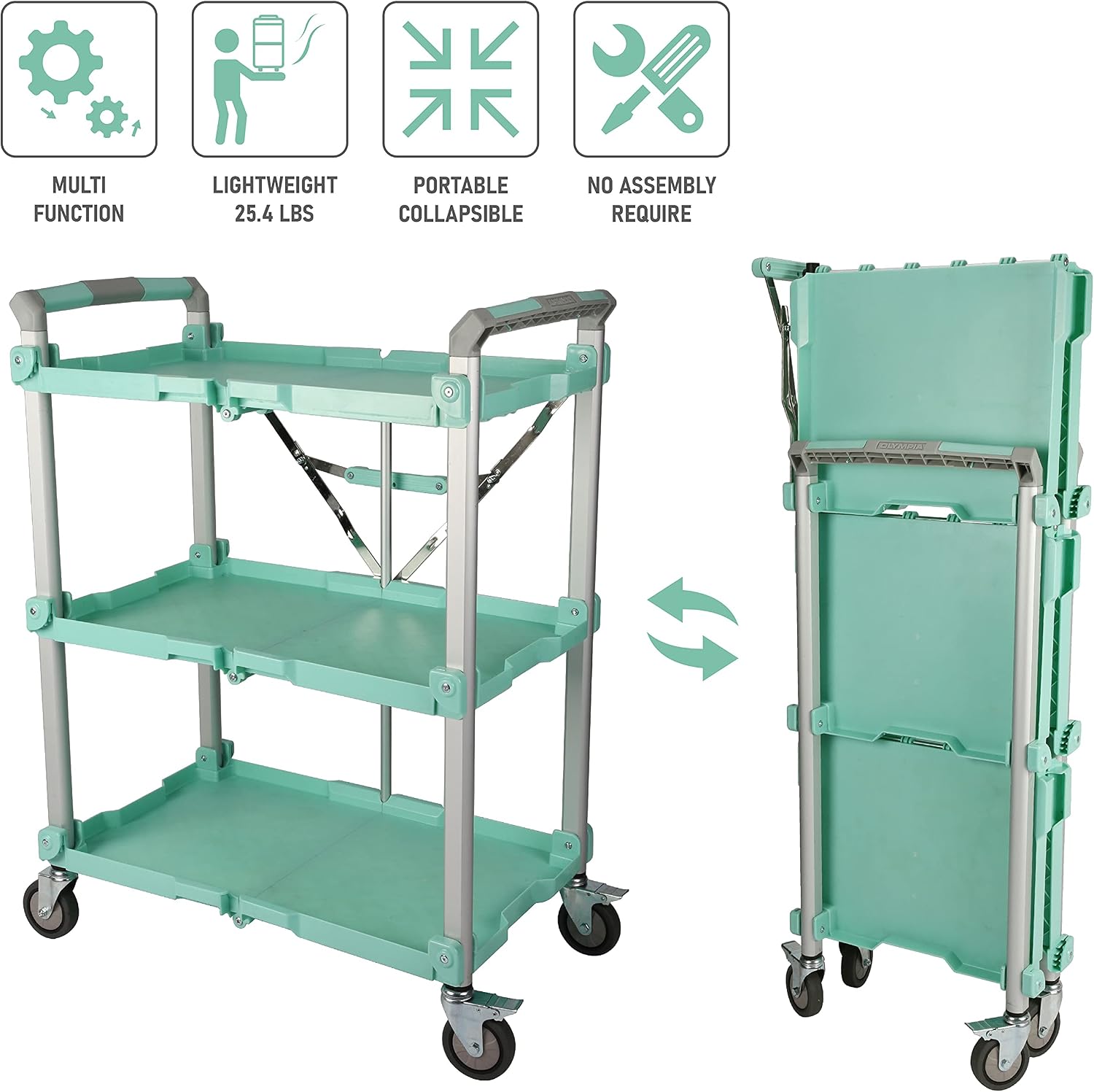 Olympia Tools 85-188 Pack-N-Roll Folding Collapsible Service Cart, 150LB Capacity, Black