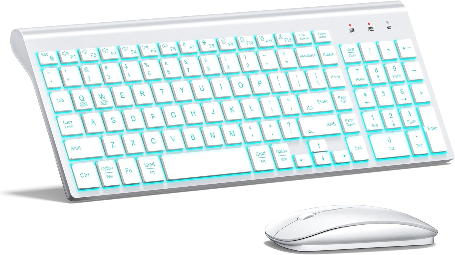 Wireless Keyboard and Mouse Ultra Slim Combo, TopMate - White | 2.4G Silent Compact 2400DPI Mouse and Scissor Switch Keyboard Set with Cover, Batteries Included, for PC/Laptop/Windows/Mac