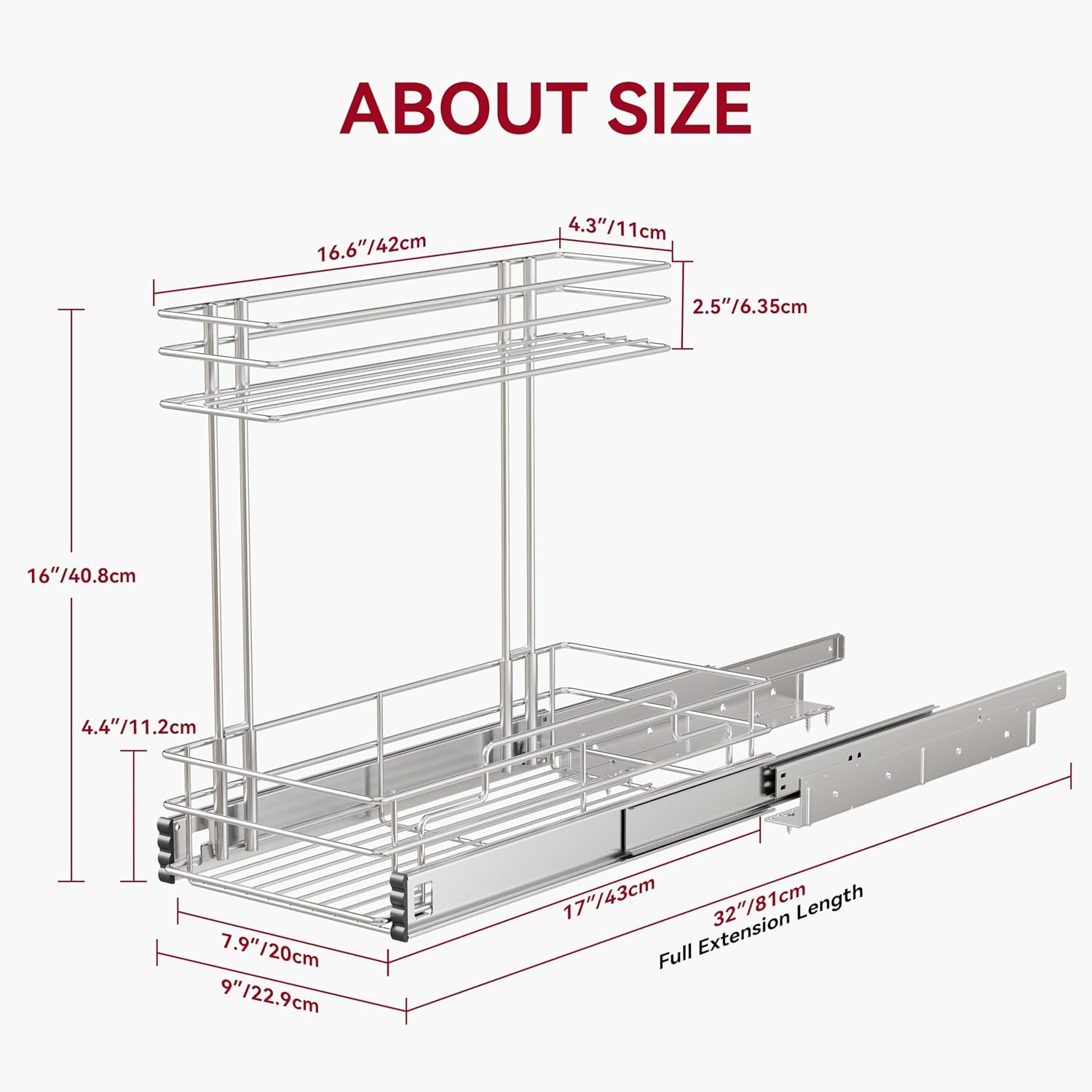 Under Sink Organizer 9" W X19 D, Pull Out Cabinet Organizer 2 Tier