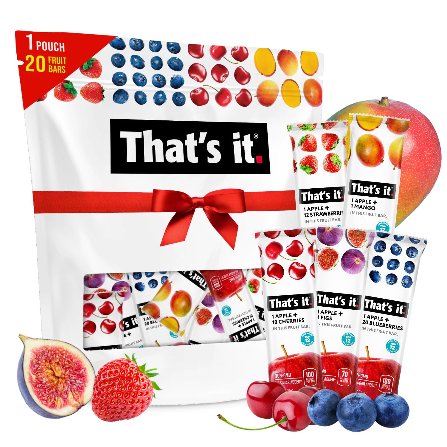 That’s it. Fruit Bars Variety Pack (20 Pack) | 100% Natural Fruit Snacks, Gluten-Free, Vegan & Low Carb | Healthy Snack Bars – Strawberry, Mango
