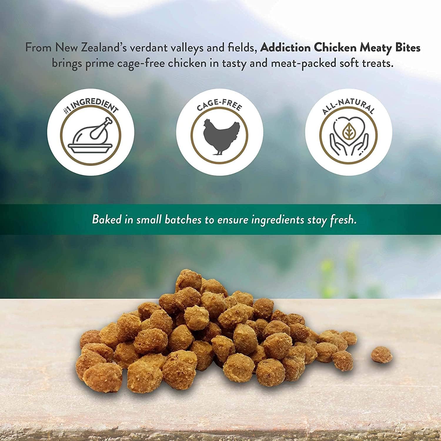 Addiction Venison Recipe Meaty Bites, All Natural Free Range Grain Free High Meat Dog Treats, 4 Oz.