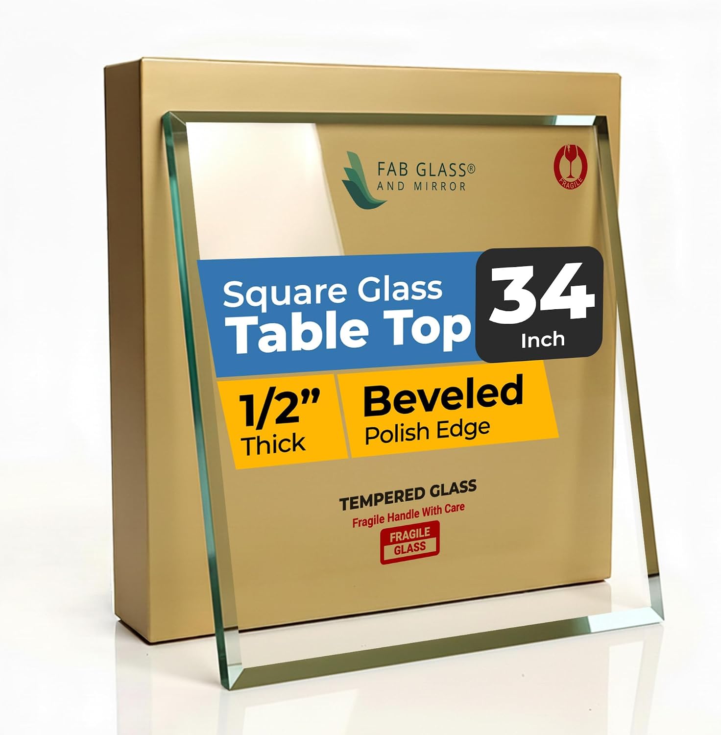 Clear Tempered Glass Table Top 22 Inch Square Flat Polished Edge with 1/4 Inch Thickness for Dining, Coffee or Side Tables by Fab Glass and Mirror