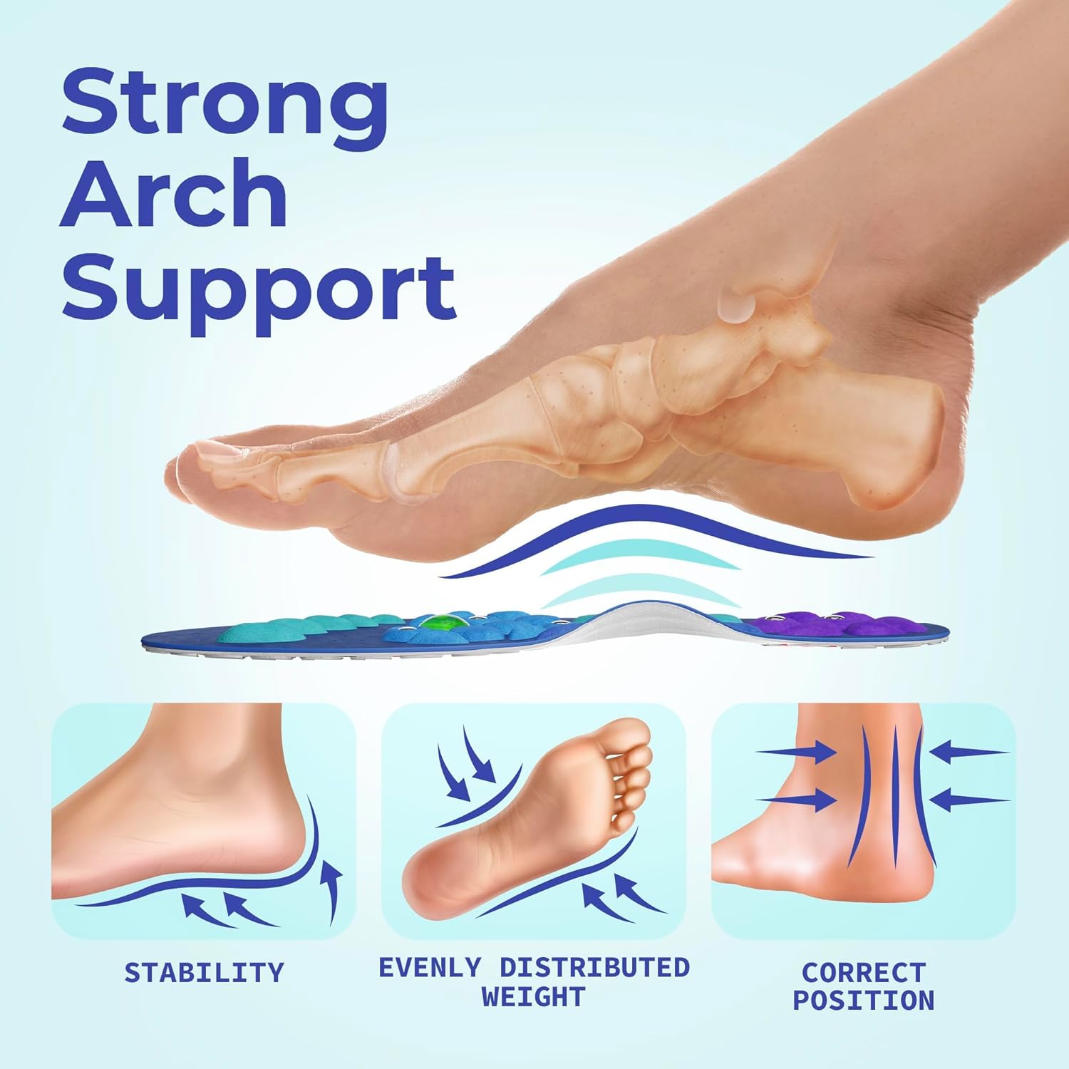 Akusoli Velumi Insoles for Woman, Shoe Insert S/M Women 5–10 Men 5.5–8 | Magnetic High Arch Support Inserts for Flat Feet