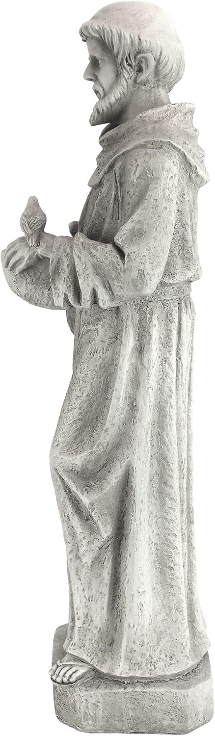 Design Toscano Francis of Assisi Blessing Religious Garden Decor Statue with Bird Bath Feeder, 19 inches Tall, Cast Stone Resin, Gray Stone Finish