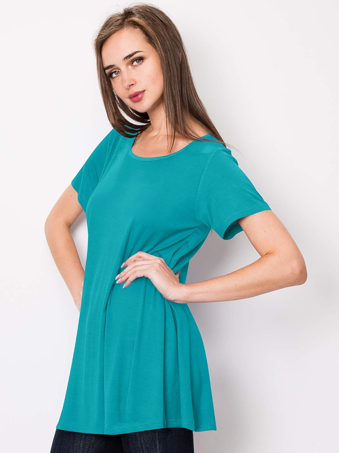 Lock and Love Women Solid Short Sleeve/Sleeveless Tunic for Leggings Swing Tunic Flare Tank Tops S-5XL Plus Size Made in USA