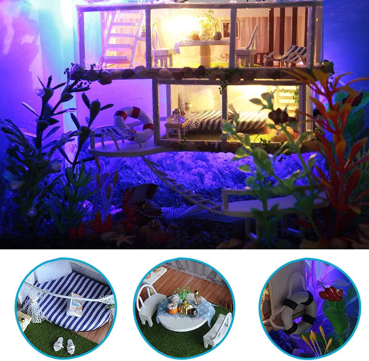 GuDoQi DIY Miniature Dollhouse Kit, Miniature House Kit 1:24 Scale, Tiny House kit with Music and Furniture Kit, Great Gift for Birthday Christmas