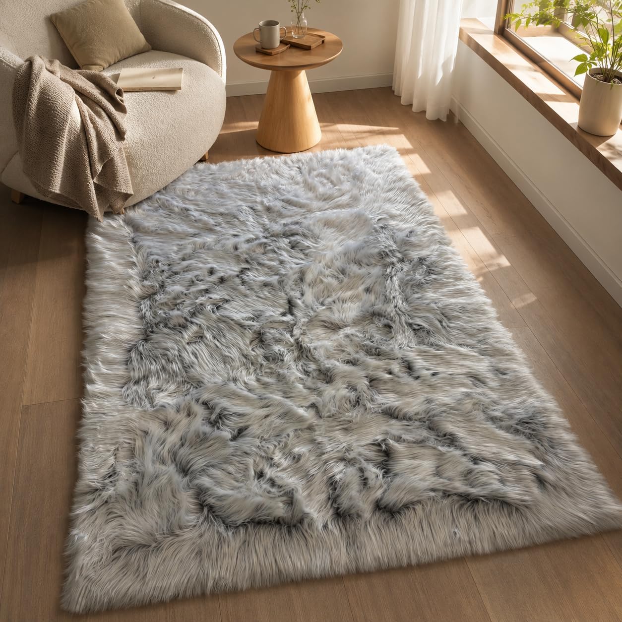 EasyJoy Ultra Soft Fluffy Shaggy Area Rug Faux Fur Rug Chair Cover Seat Pad Fuzzy Area Rug for Bedroom Floor Sofa Living Room (2 x 6 ft Sheepskin