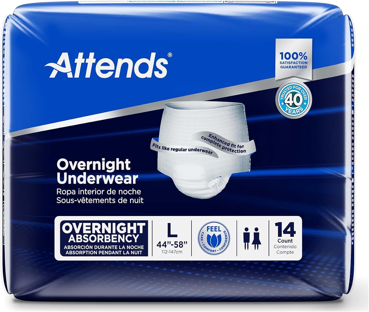 Attends Overnight Underwear for Adult Incontinence Care with ConfidenceCuff™ Protection, Overnight Absorbency, Unisex, X-Large, 12 Count (x4) | Unisex