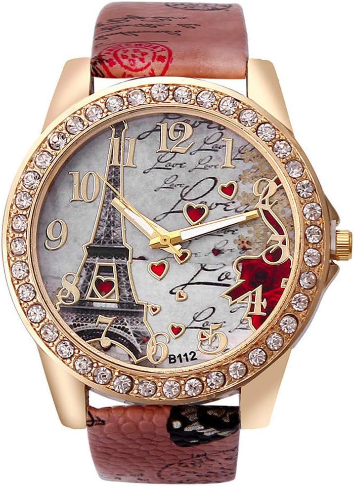 Wholesale PU Leather Strap Watch Mother Day Gift Bling Rhinestone Accented Eiffel Tower Ladies Women Watches