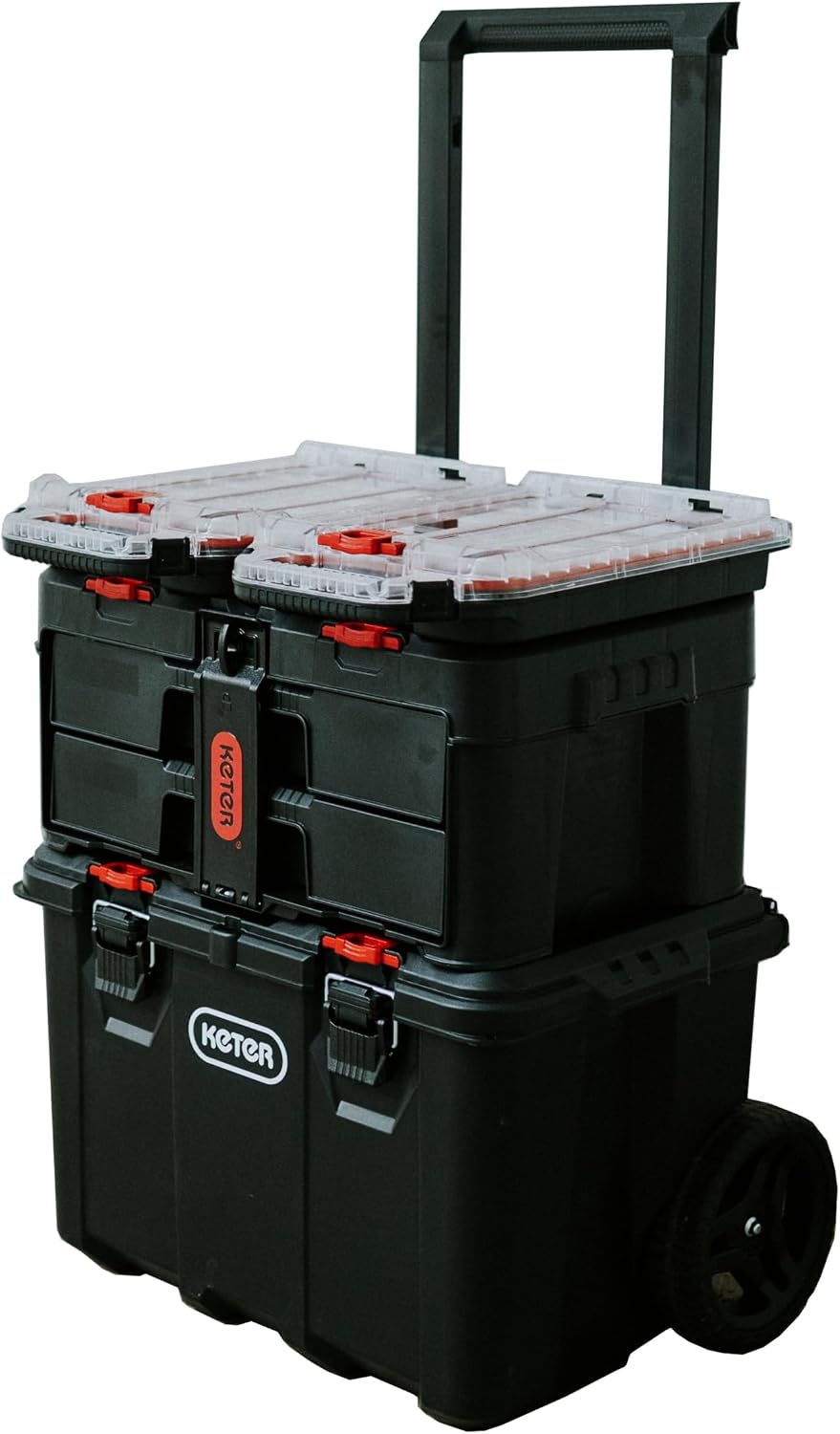 Keter Masterloader Resin Rolling Tool Box with Locking System and Removable Bins – Perfect Organization and Storage Chest for Power Drill, Tape Measure, and Screwdriver Set, Black | Black, Heavy Duty, Weatherproof, All Terrain Wheels, Durable, Easy Slide…