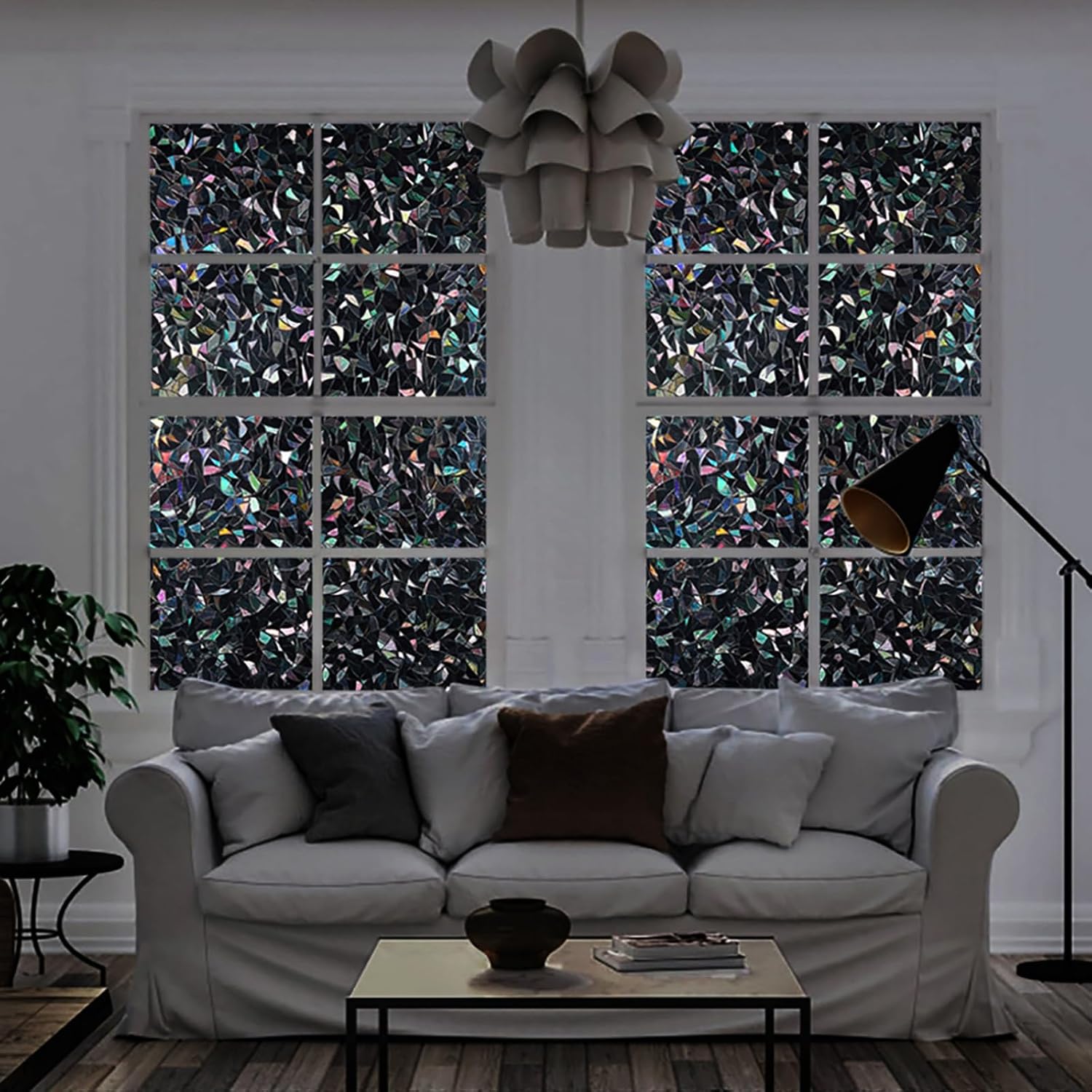 LEMON CLOUD Window Privacy Film, Rainbow Stained Glass Cling,17.5″ x 78.7″