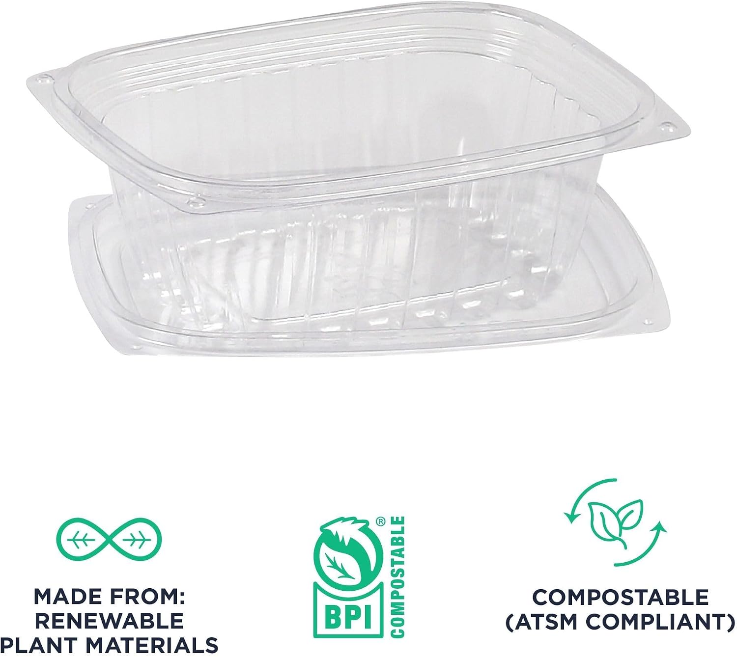 Eco-Products EPRC32 Renewable & Compostable Rectangular Deli Containers - 32oz., 50 Per Pack (Case of 4 Packs), clear