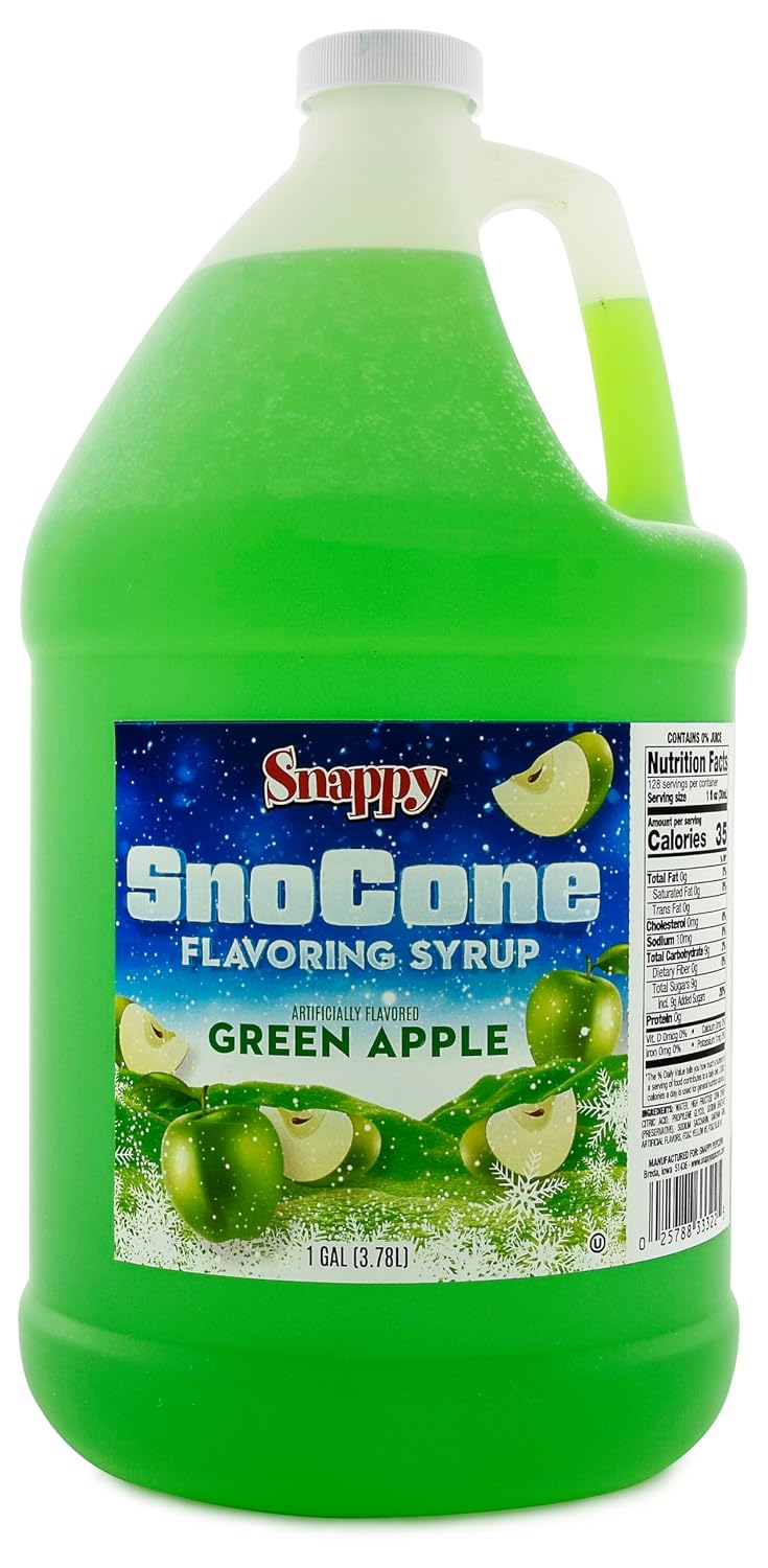 Snappy Green Apple Sno Cone Syrup, 1 Gallon (128 oz), Ready to Use for Snow Cone Machines and Shaved Ice