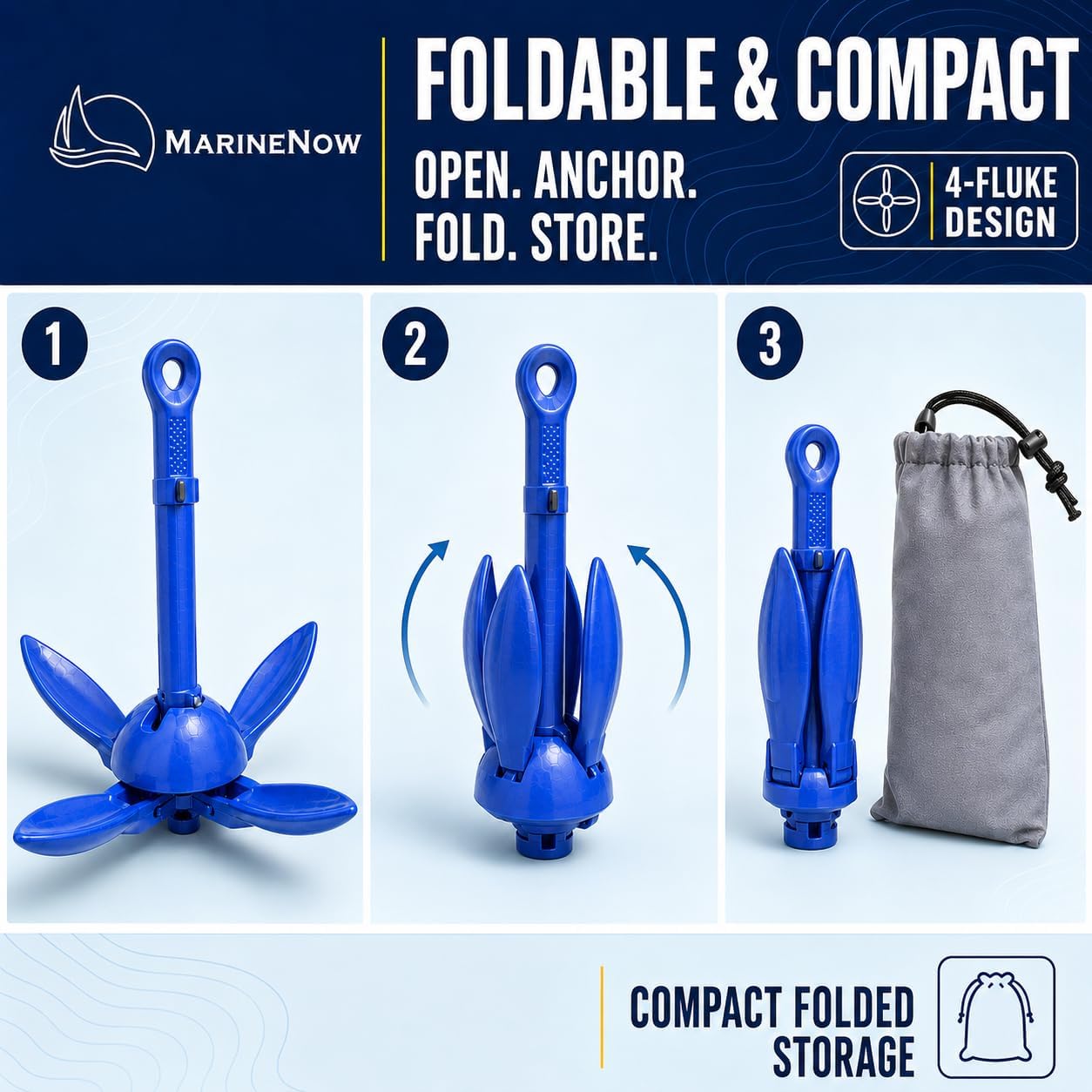 1/2 lb Aluminum Folding Grapnel Anchor Kit with 15 ft Marine-Grade Rope, Float, Snap Hook & Padded Bag for Inflatable Boats, Canoes, & Float Tubes