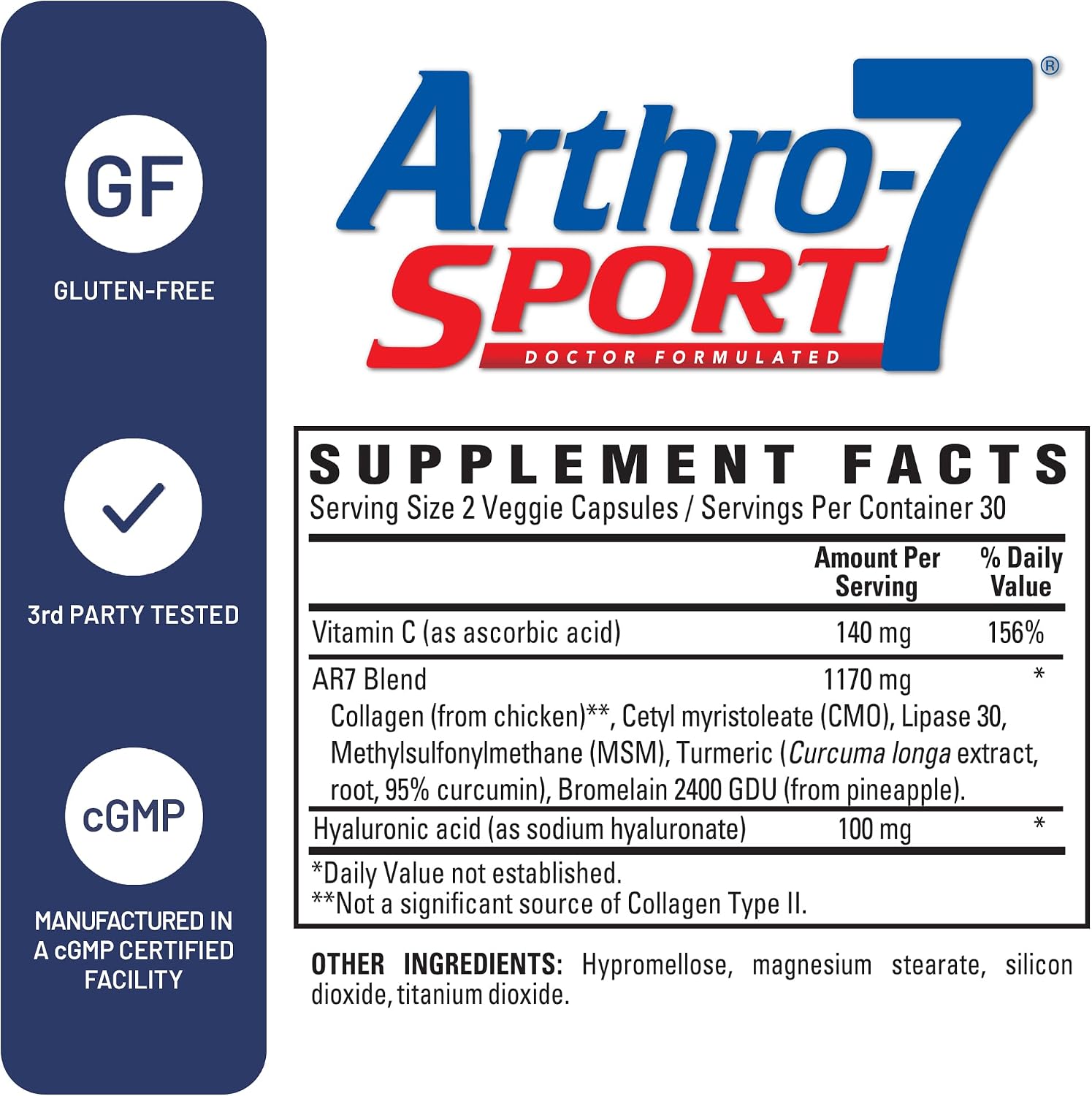 U.S. Doctors' Clinical Arthro-7 Joint Support Supplement - 60 Capsules | Clinically proven AR7 blend with turmeric, collagen, MSM & bromelain for healthy joints and mobility.* 60 capsules.
