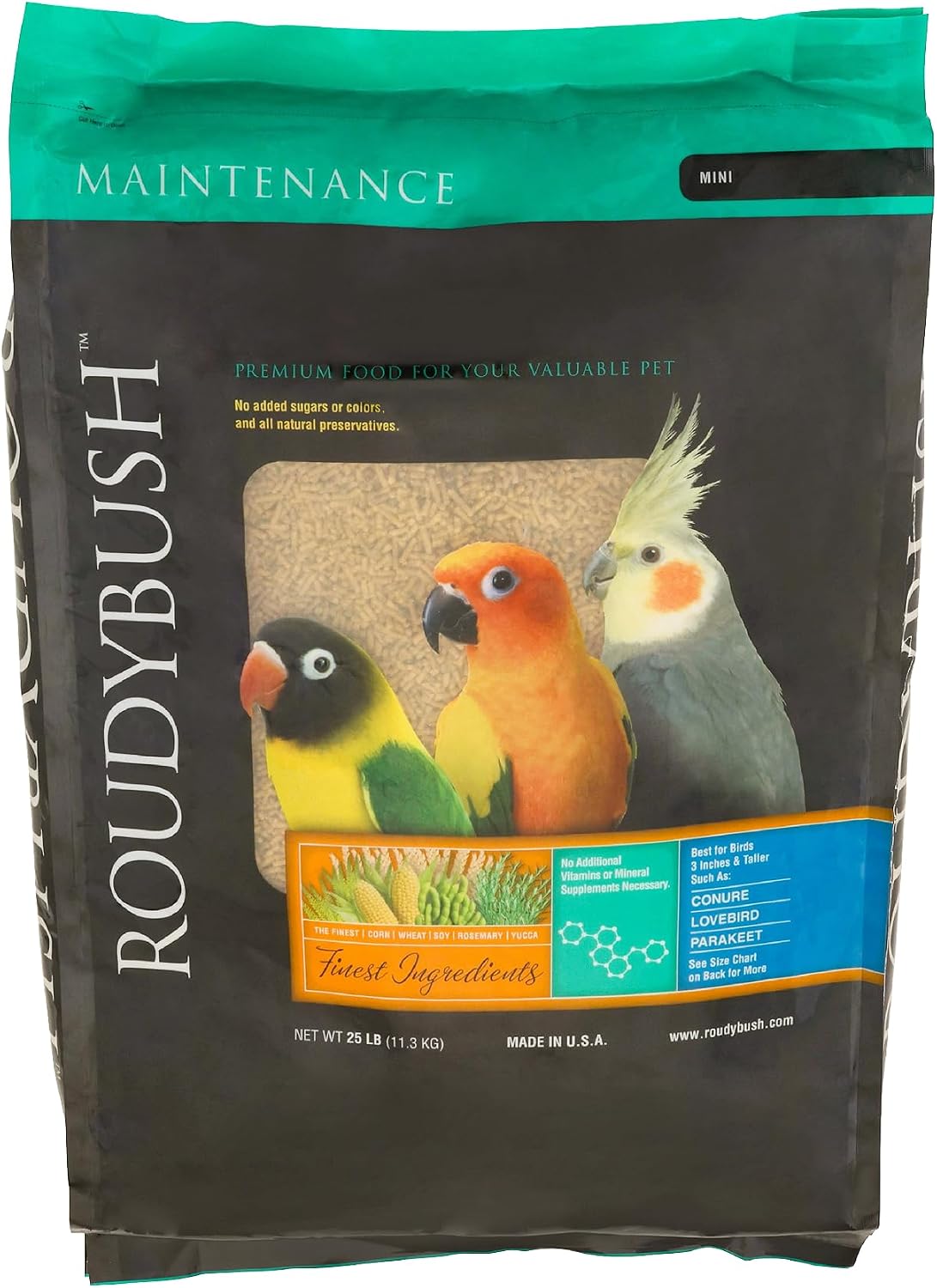 RoudyBush Daily Maintenance Food for Birds - Scientifically Formulated Bird Feed - Bird Food Pellets w/Corn, Wheat, Soy & More - Nutritious & Healthy Feed for Birds (Mini, 44oz)
