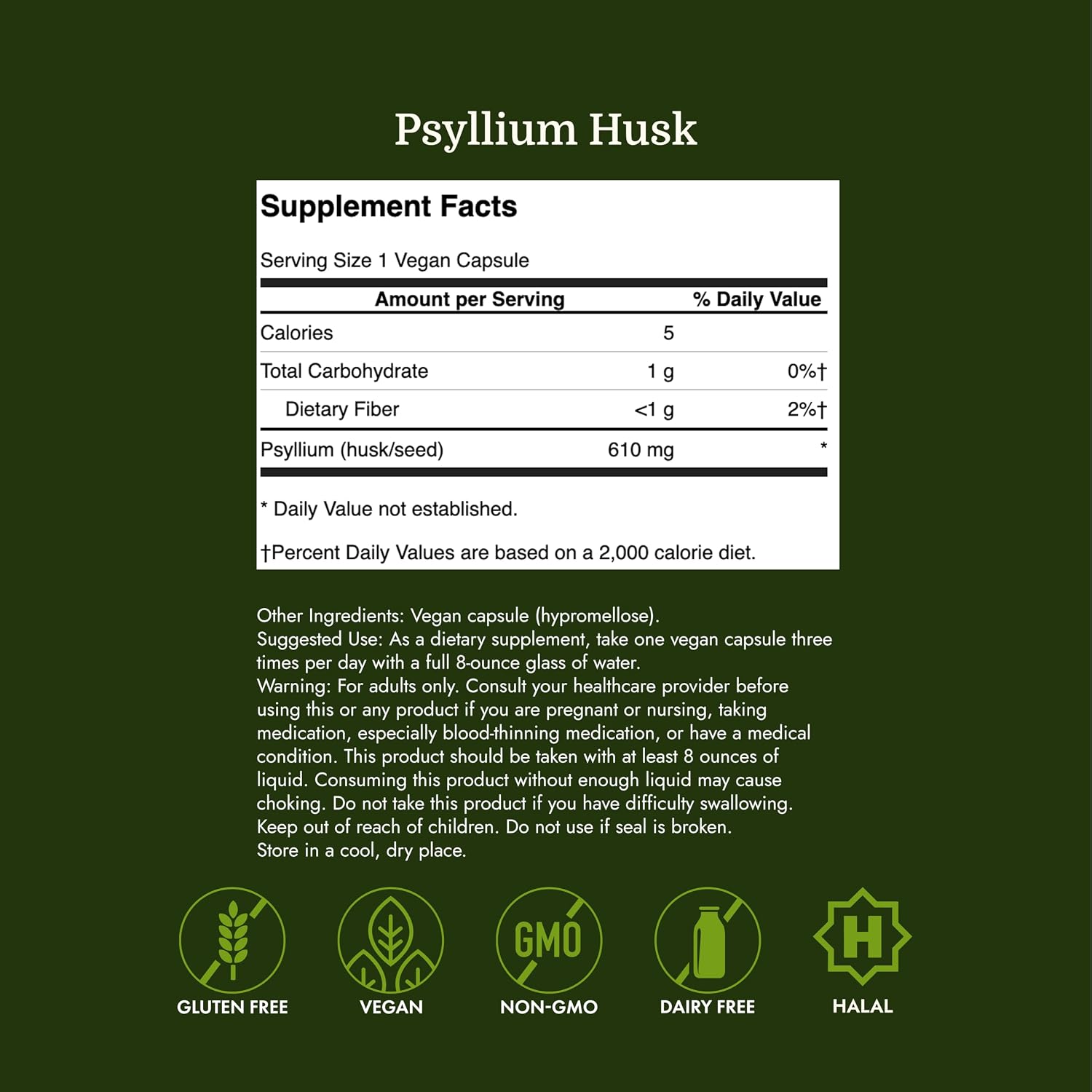 Swanson Psyllium Husk Dietary Fiber Supplement, 610 mg, 300 Capsules | Promotes Overall Health and Easier Elimination, Supports a Feeling of Fullness and Satiation, Plant-Based Dietary Fiber