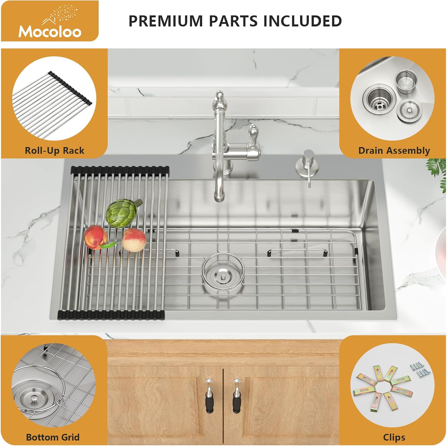 Mocoloo 13 Inch Drop in Bar Sink - 13" x 15" Small Kitchen Sink T304 Stainless Steel Handmade Single Bowl Round Corner Topmount Wet Bar Sink for