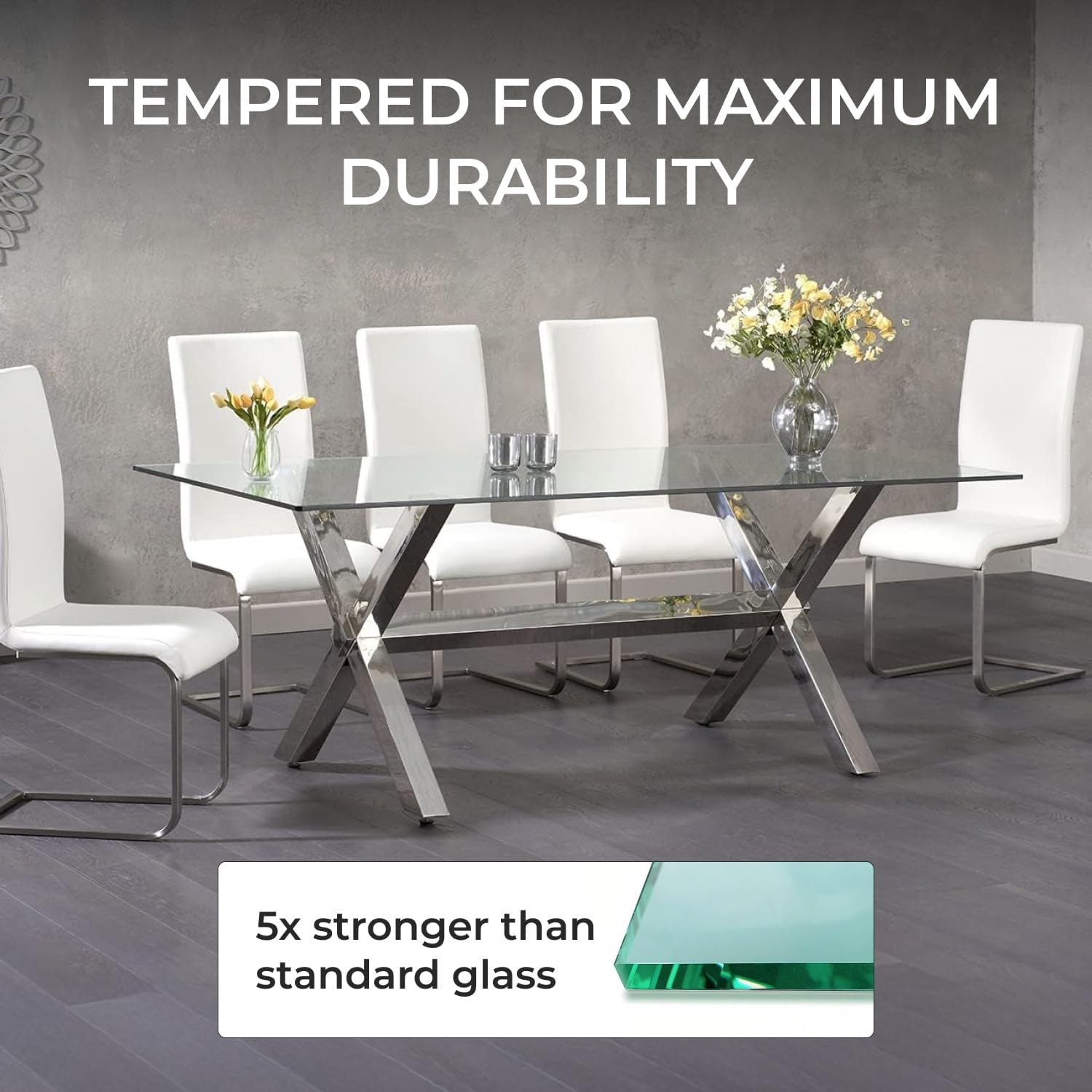 Tempered Glass Table Top Rectangle - 1/2 Inch Thick Heavy Duty for Dining Coffee Tables Desks - Flat Polish Edge Safe Corners - 24" X 48"