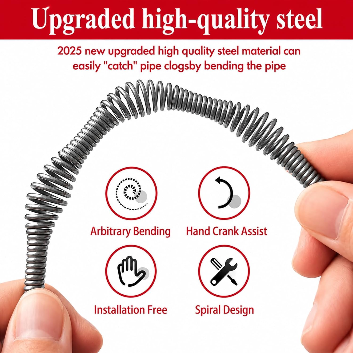 Drain Snake Auger, 33 Feet Plumbing Snake Drain Hair Clog Removal Tool, Heavy Duty Snake Auger