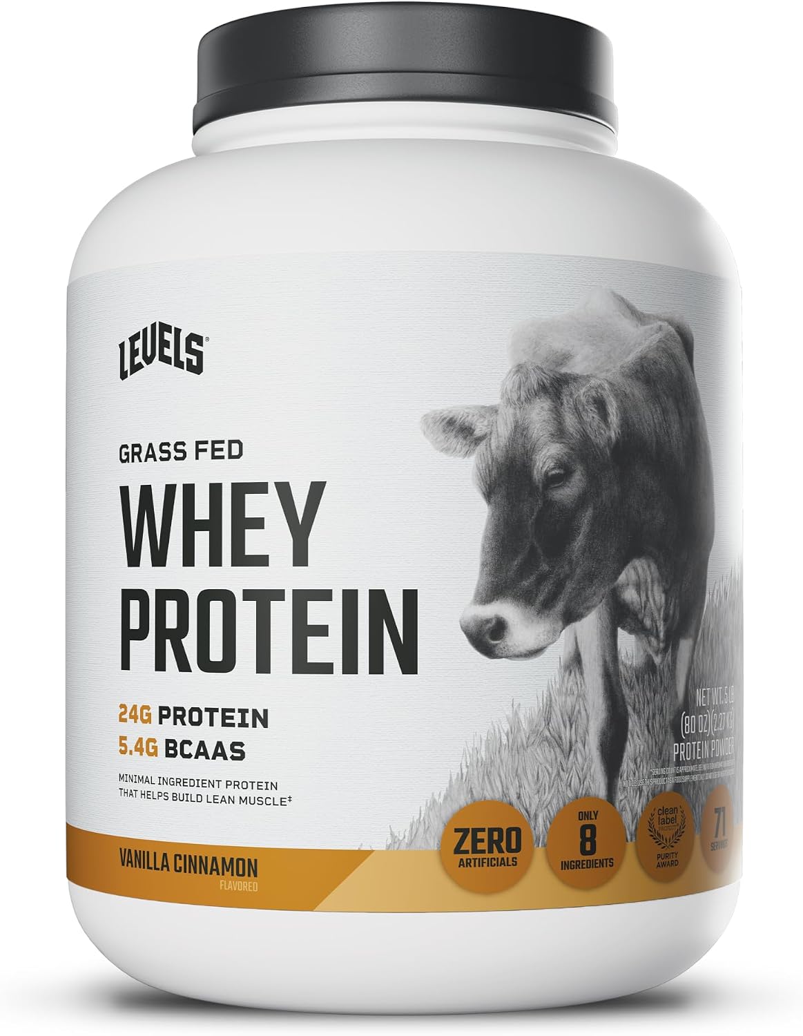 Levels Whey Protein Powder, No Artificial Ingredients, Pure Chocolate, 5LB | 24G of Protein, 5.4G BCAAs, Clean Ingredients, Hormone Free Dairy, No Fillers, No Added Sugar, No Junk
