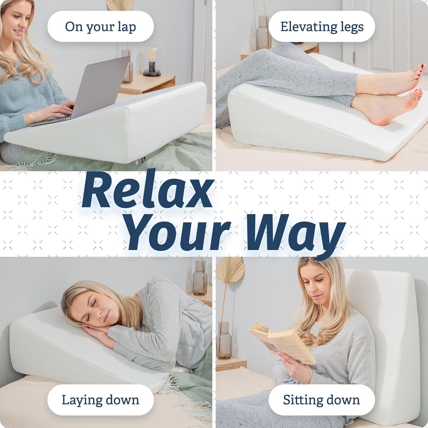 Bed Pillow Wedge for Sleeping - Memory Foam Top - Reduce Neck & Back Pain, Snoring, Acid Reflux, Respiratory Problems - Ideal for Sleeping, Reading