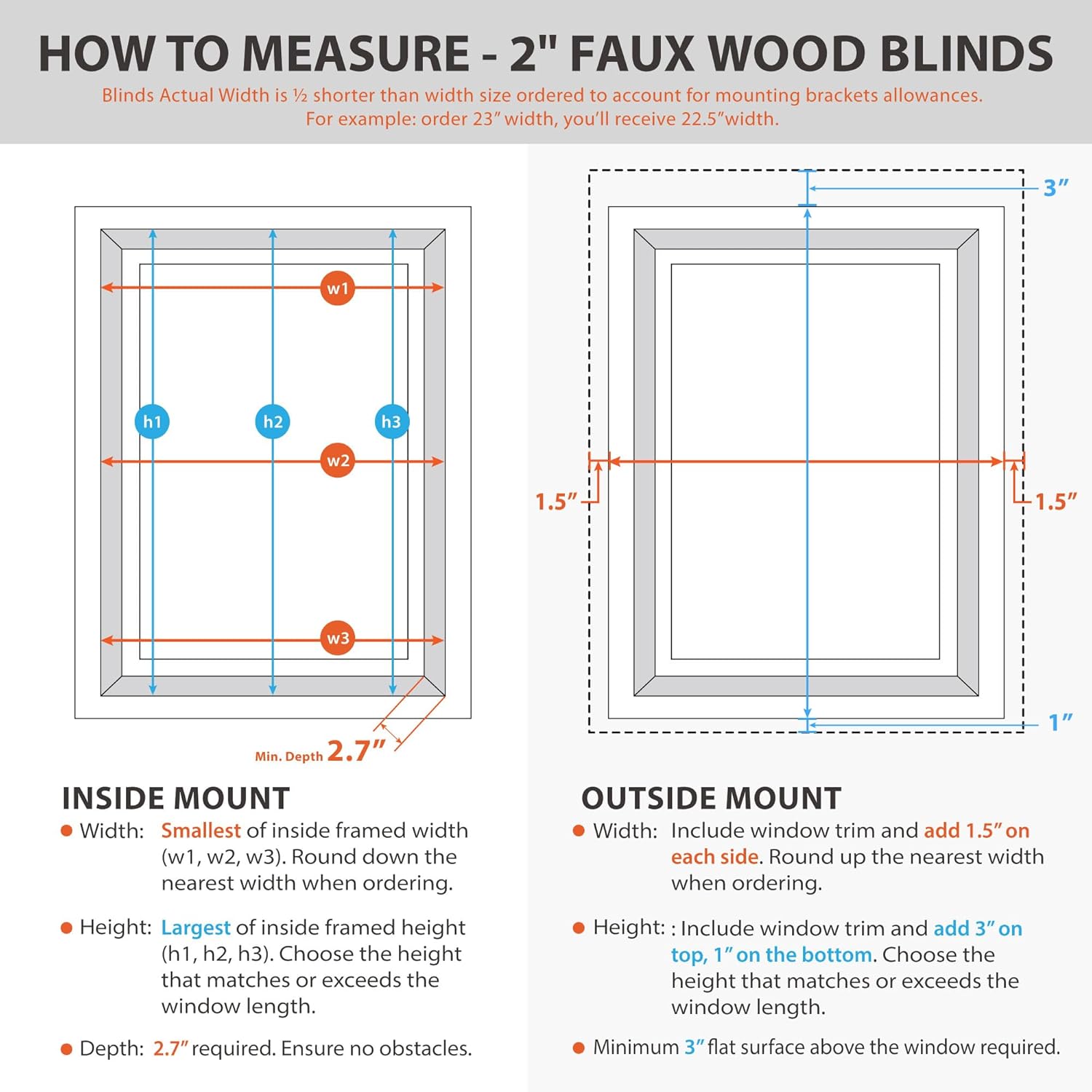 DEZ FURNISHINGS Cordless 2" Faux Wood Blind, 25" W x 64" H, White