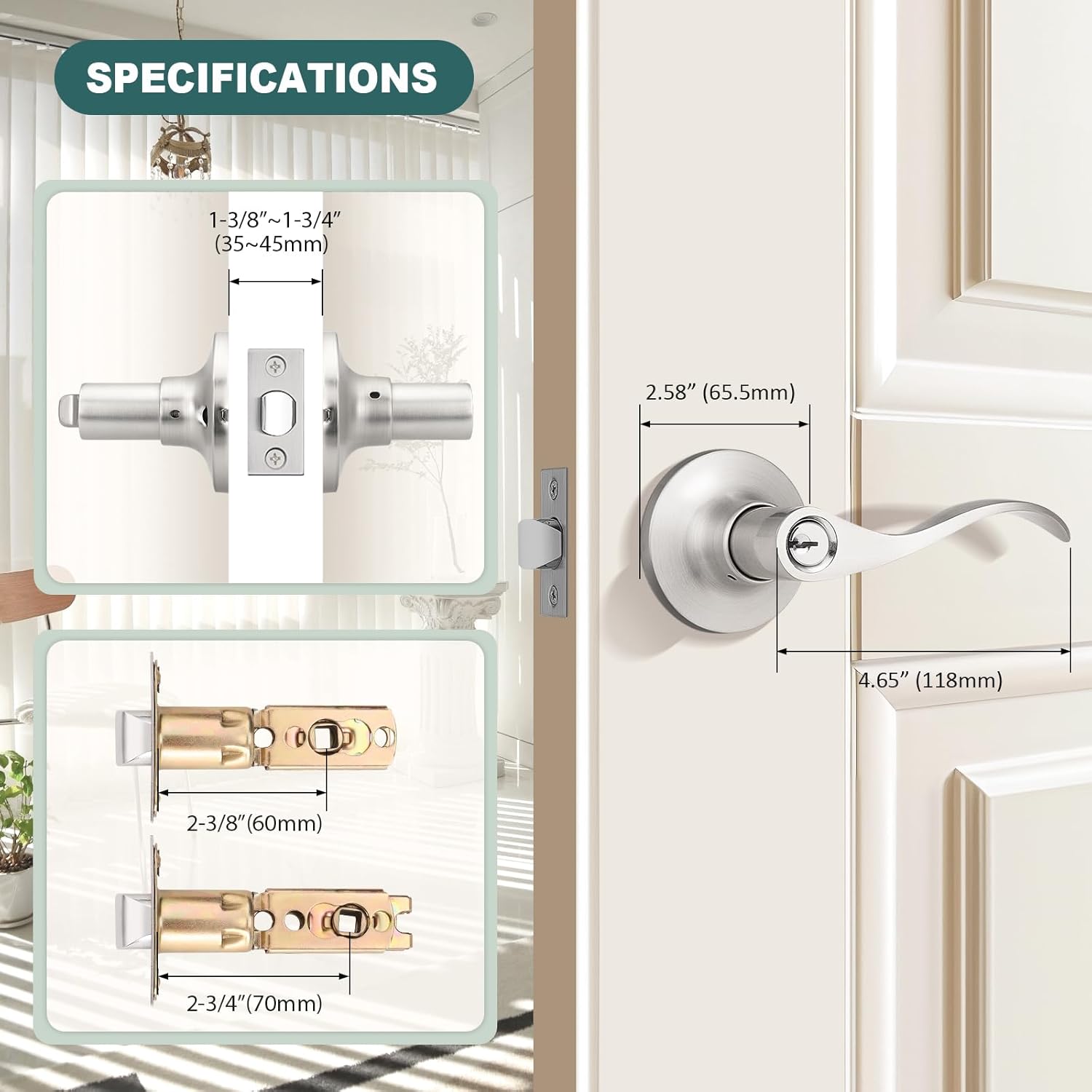 GOBEKOR 1 Pack Privacy Door Levers Brushed Nickel Lever Door Handles Interior for Bedroom and Bathroom Door Locks Wave Door Handles