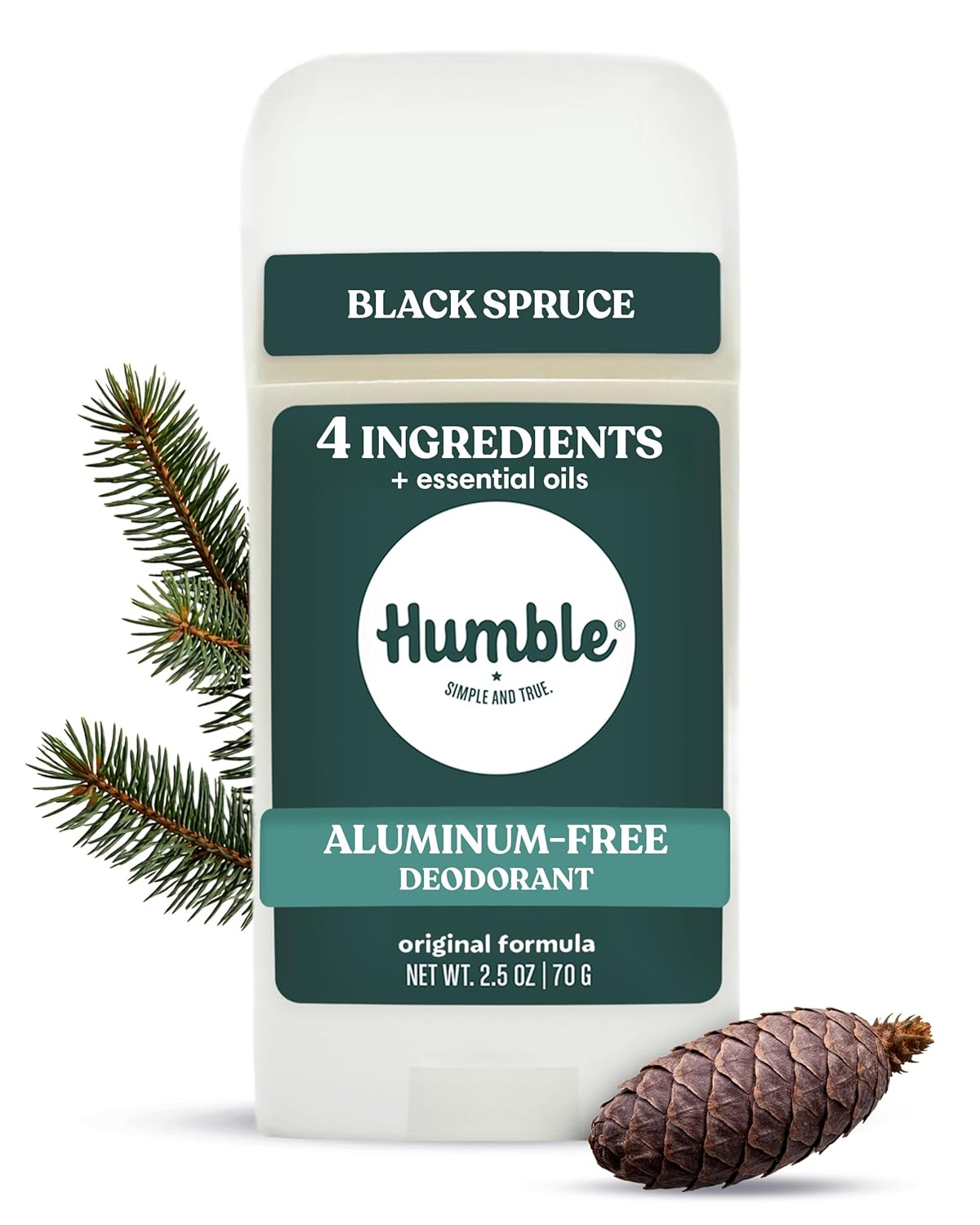Humble Aluminum-Free Deodorant, Simply Unscented - 1 Pack | Baking Soda-Free, Clean, Fresh, Natural, Essential Oils, Sensitive Skin, Long-Lasting Odor Control, Cruelty-Free, Men & Women