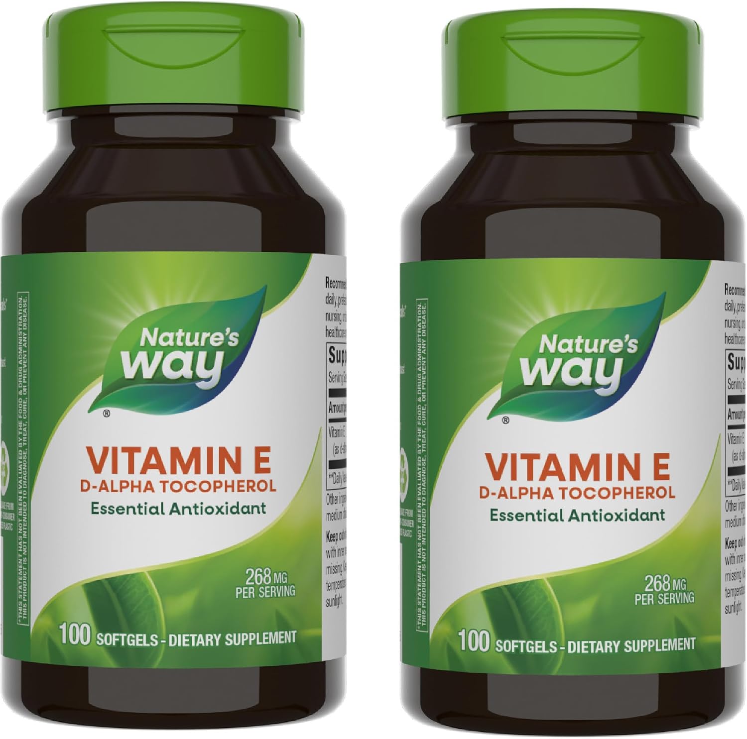 Nature's Way Vitamin E, D-Alpha Tocopherol, Essential Antioxidant, Helps Neutralize Free Radicals*, 268 mg per Serving, 100 Softgels (Packaging May Vary)