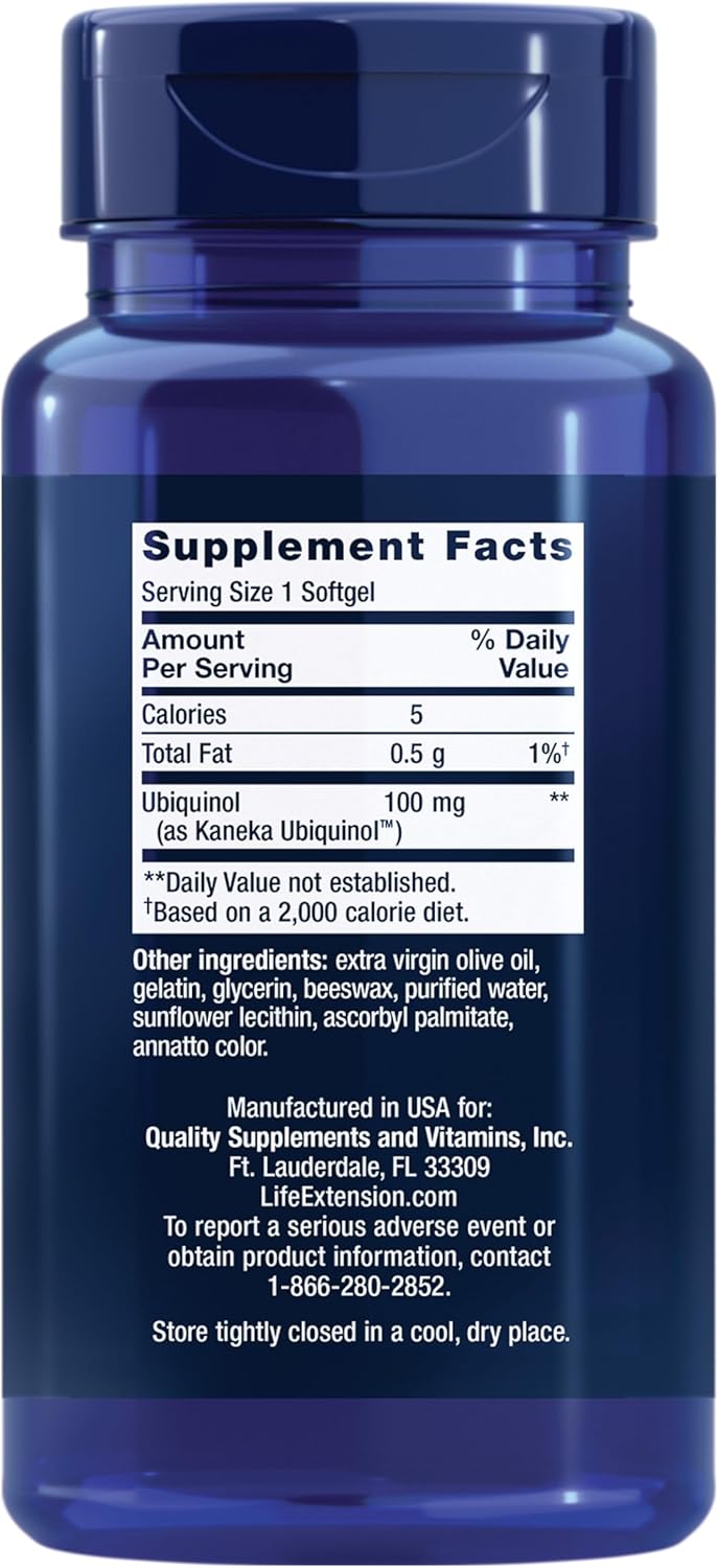 Life Extension Super Ubiquinol CoQ10, Heart Health Supplement, Cell Energy, oxidative Stress Defense, Maximum Absorption, 100 mg, Non-GMO, Gluten-Free