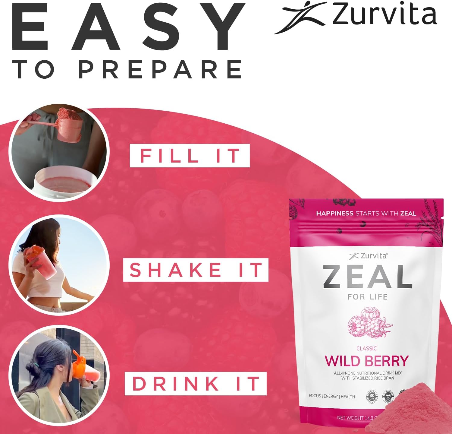 Zurvita - Zeal for Life Wild Berry Wellness Drink Mix - 420 g | Contains Vitamins, Minerals, Antioxidants, Plant Nutrients, Digestive Enzymes, And Phytonutrients For Daily Nutrition