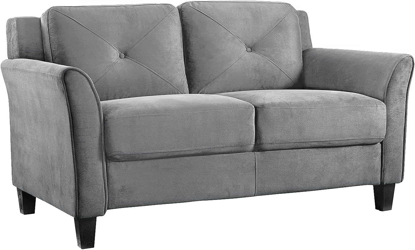 Studio Living Harrington 57.9" Loveseat, Transitional Modern, Pocket Coil Comfort, Easy Assembly, Microfiber Fabric, Dark Grey