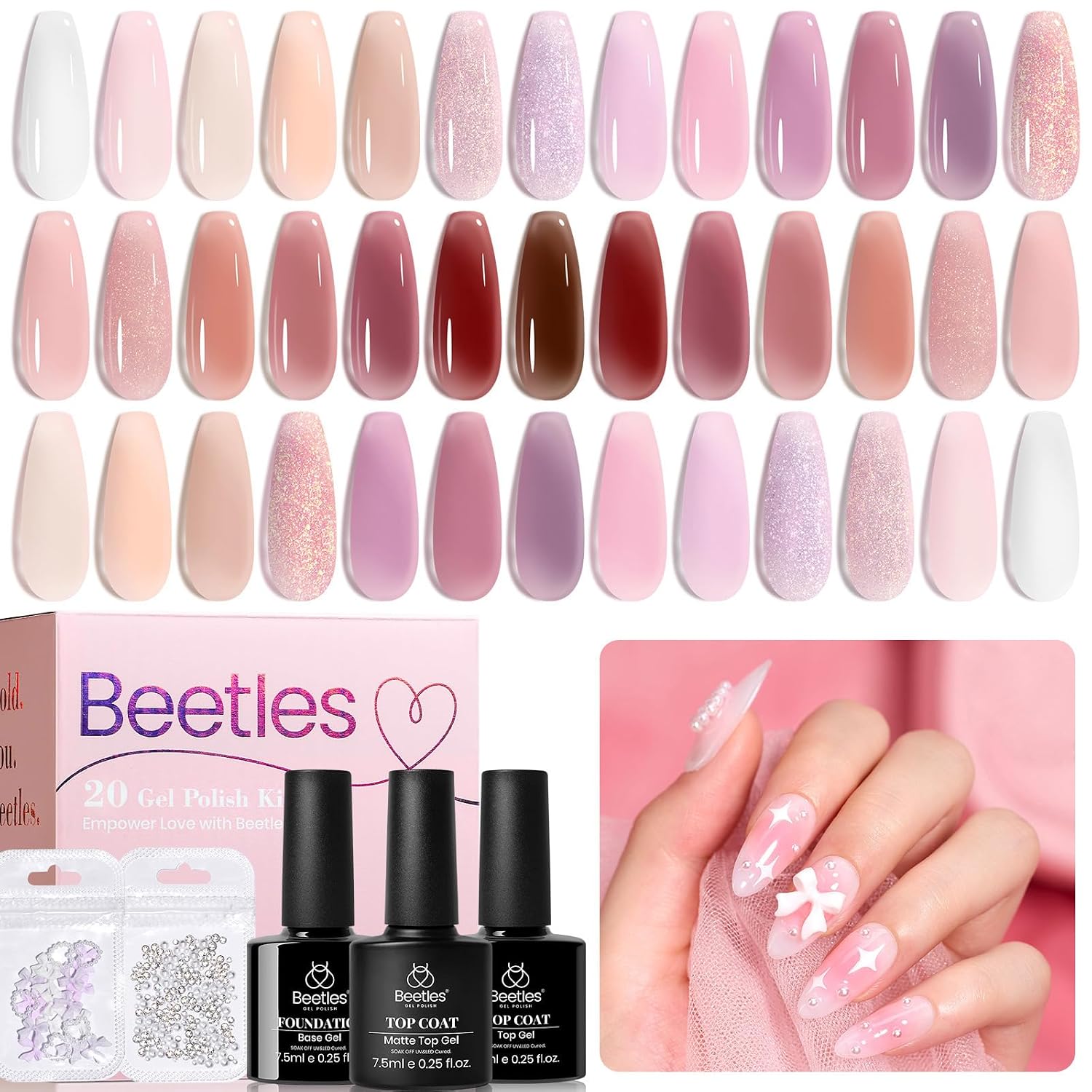 Beetles Gel Nail Polish Set with Base Glossy Matte Top Coat Macaron Gel