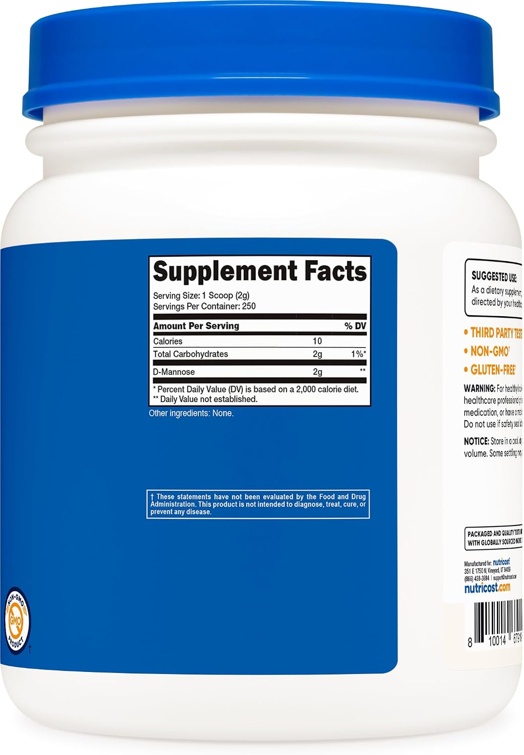 Nutricost D-Mannose Powder 500 Grams (250 Servings) Gluten Free, Vegan | GMO-Free