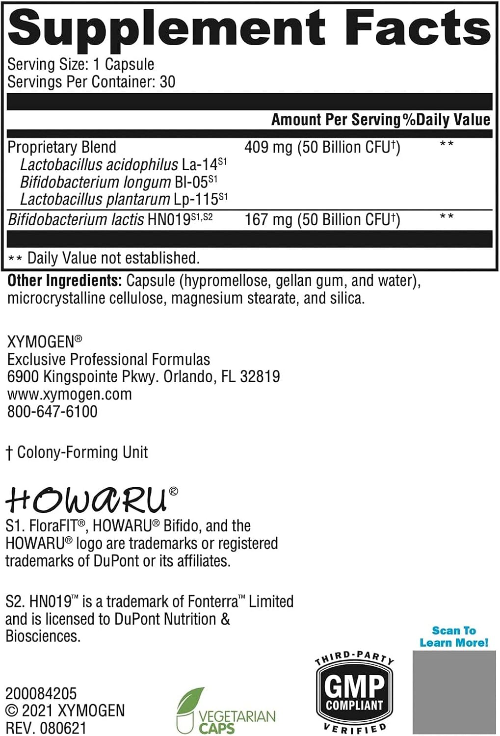 XYMOGEN ProbioMax Daily 100B - Probiotics for Digestive Health Support - Lactobacillus Acidophilus & Bifidobacterium Lactis HN019 - Vegetarian, Gluten-Free & Non-GMO - 30 Capsules