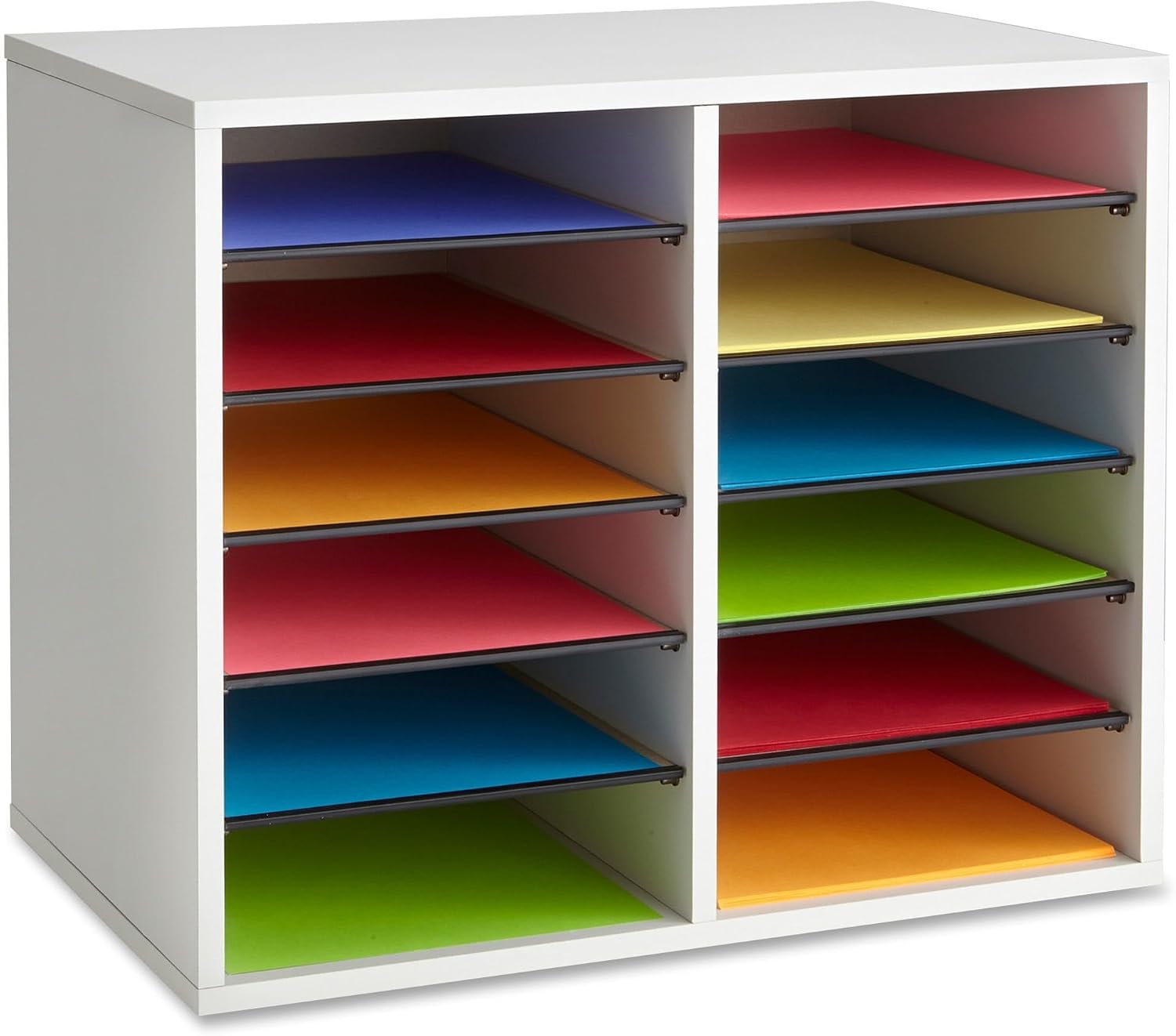 Safco® Wood Adjustable 12-Compartment Literature Organizer, 16" H x 19 1/2" W x 12" D, Gray