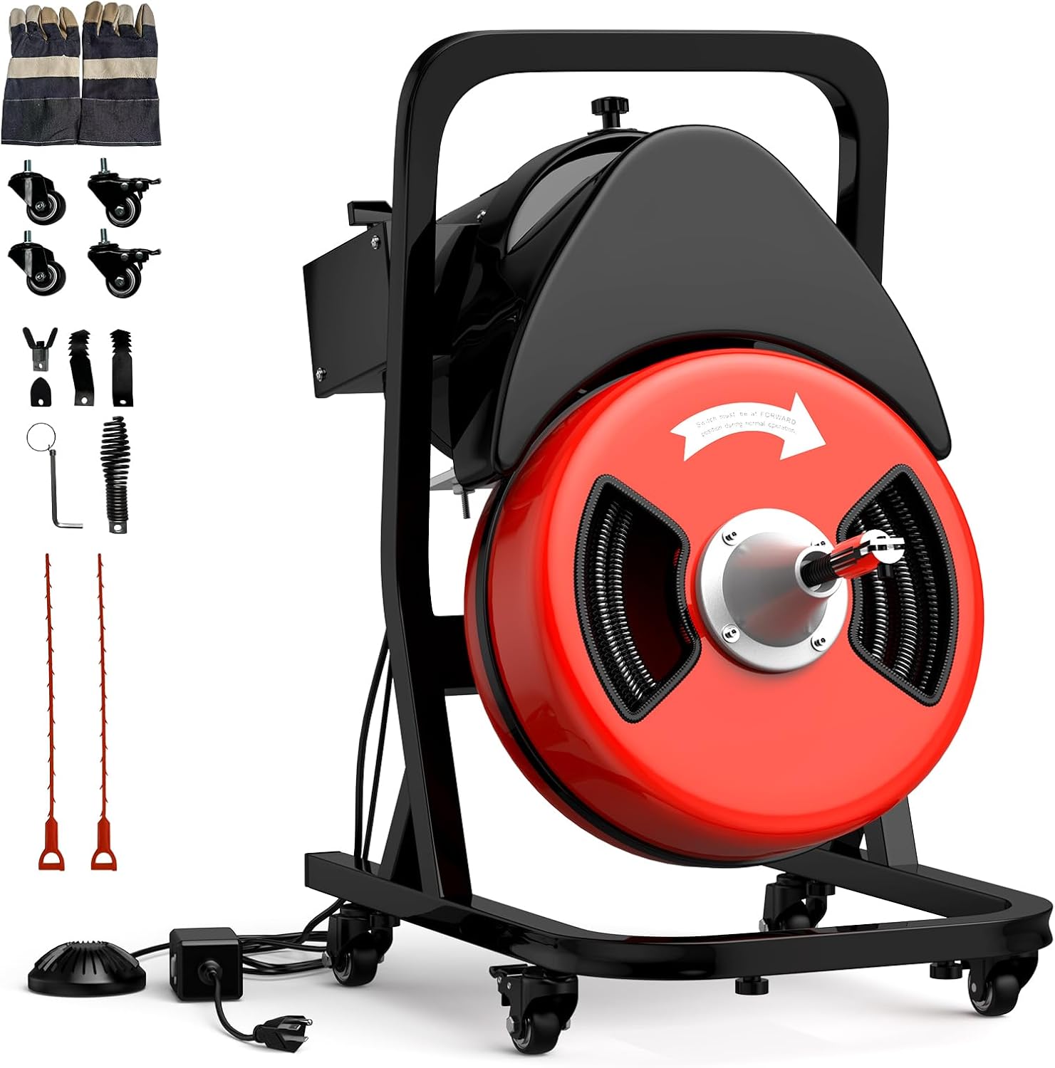 50FTx1/2 Inch Drain Cleaner Machine with Wheels, Sewer Snake Electric Drain for 2" to 4" Pipes