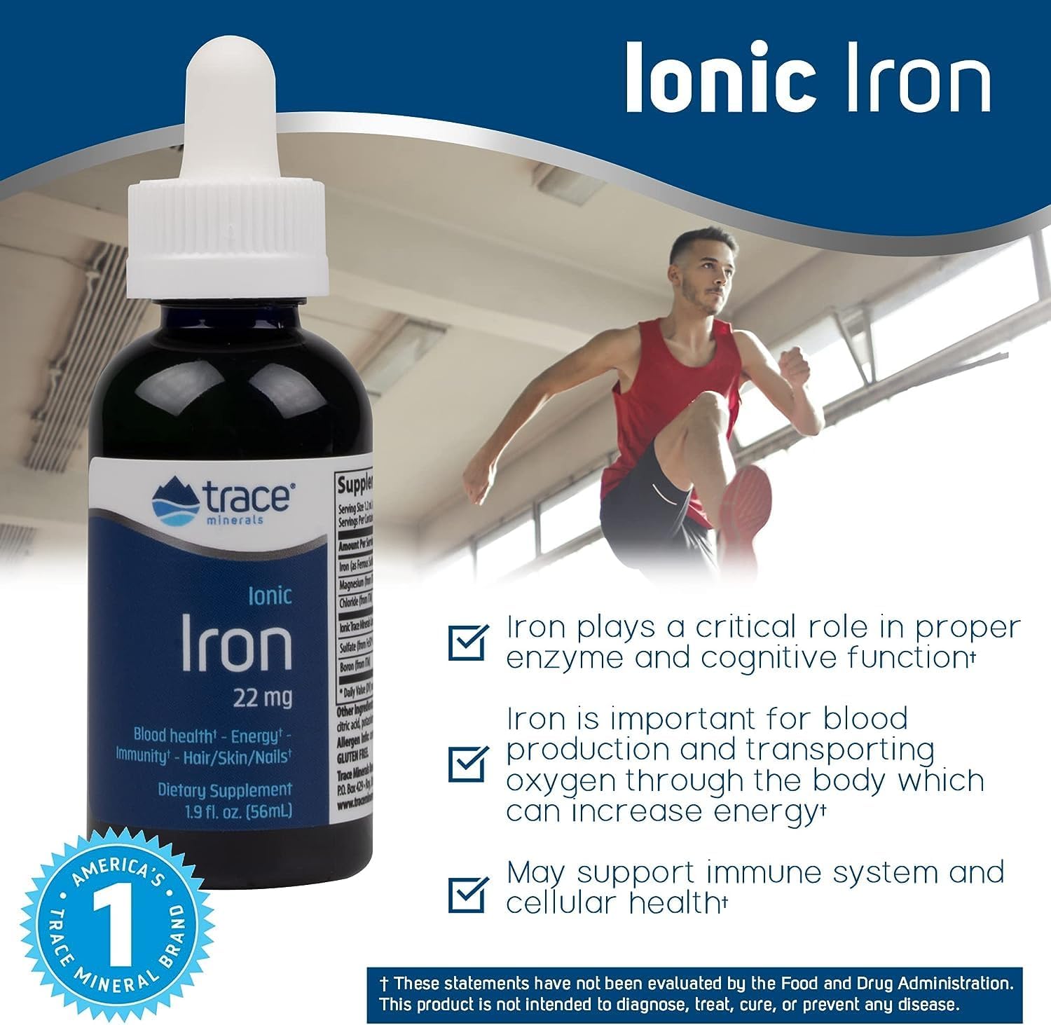 Trace Minerals Iron Liquid Supplement, 22 mg Ferrous Sulfate, 1.9 fl oz | Gentle on the stomach, High-absorption ionic form