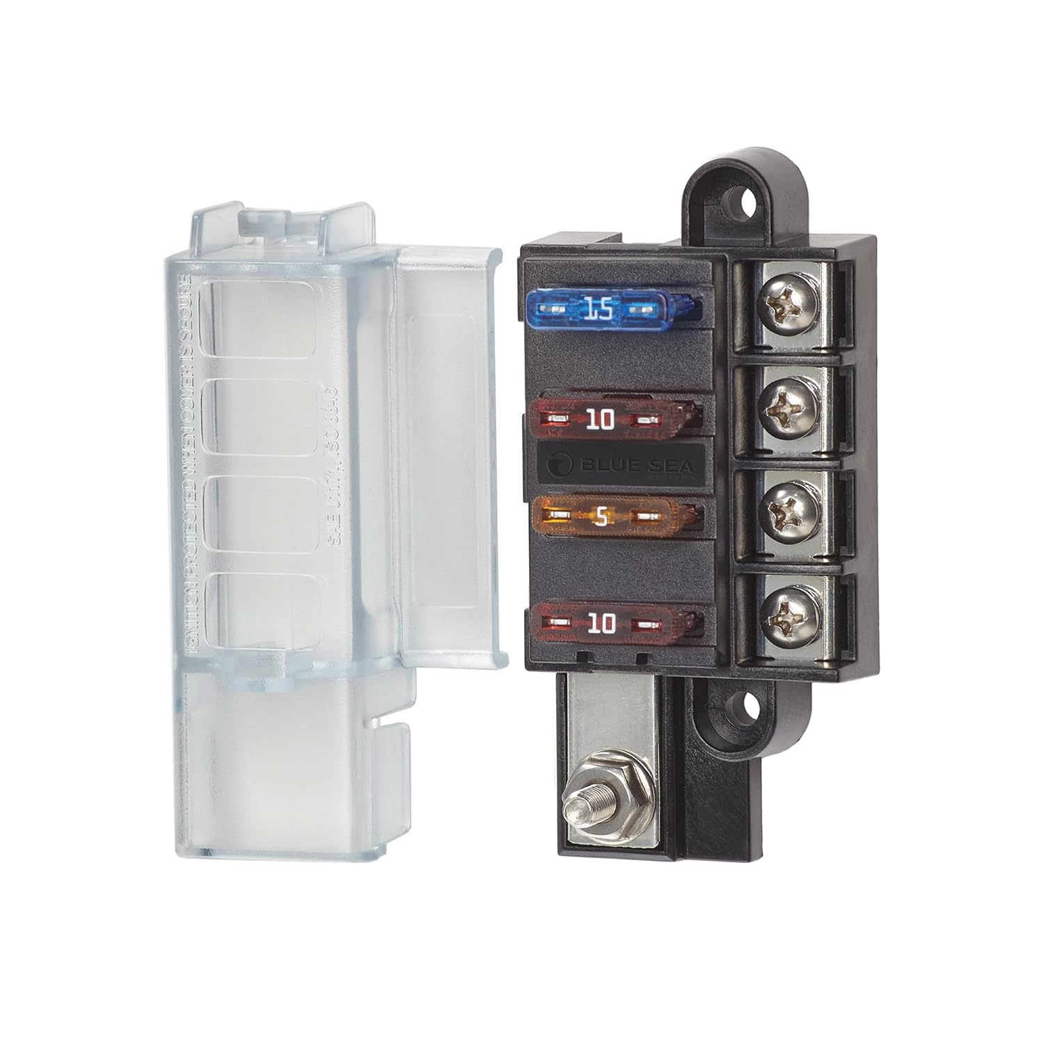 Blue Sea Systems ST Blade Fuse Block 6 Way Circuits with Negative Bus and Cover, 100 Amps, 5025