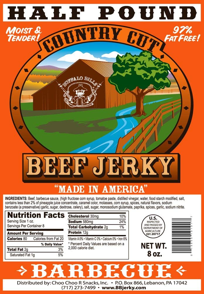 Buffalo Bills Mesquite Country Cut smoked Beef Jerky, Moist & Tender, 8 Oz | Mesquite Beef Jerky, Made In USA, High Protein, Low Carb, For Work, Trips, On-The-Go Snacking, Smoky Flavor, Hot Snacks
