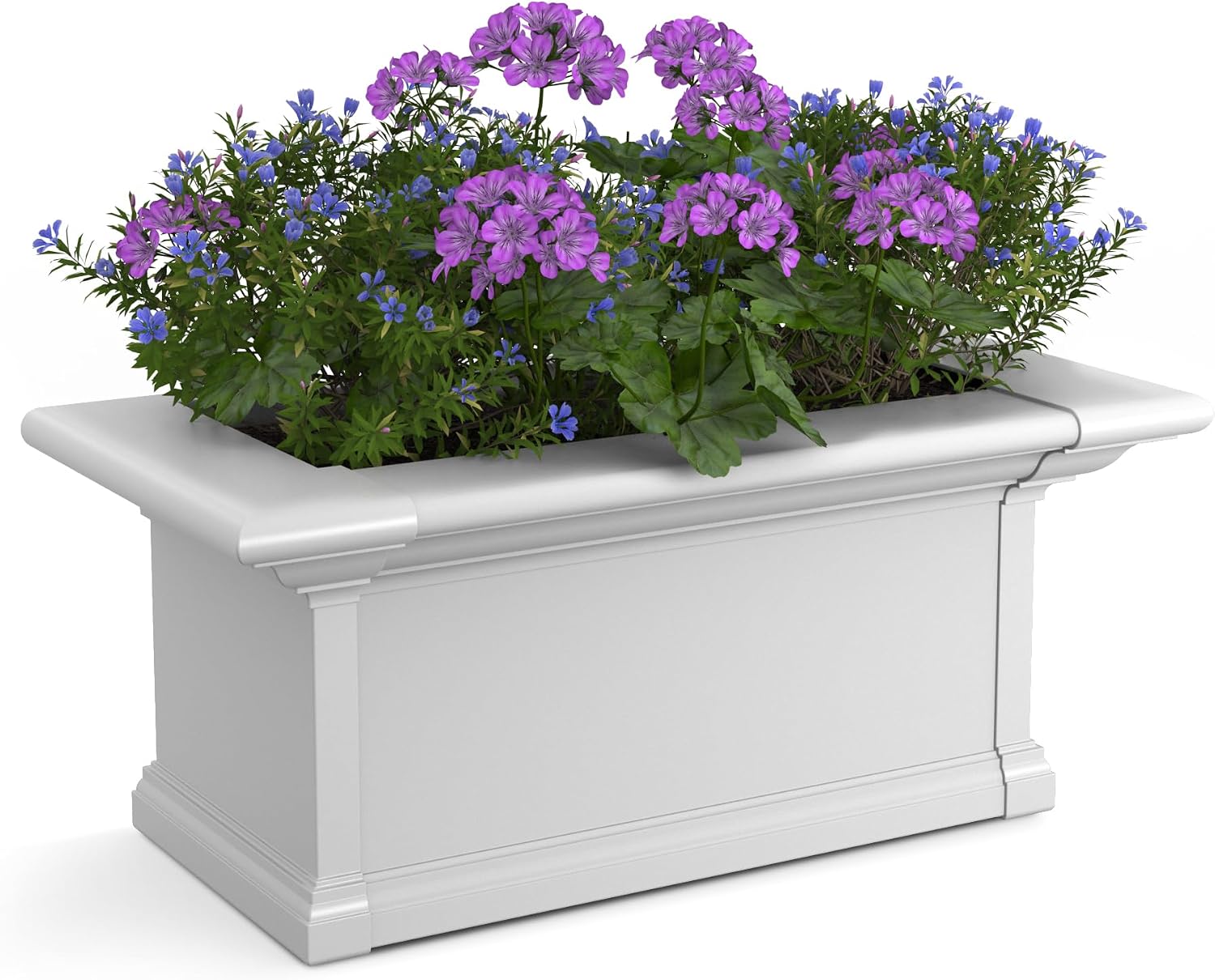 Mayne Yorkshire 60in Self-Watering Rectangular Window Box Planter, White | Self-watering, All season, Fade resistant, Customizable, Mounting brackets included, Built-in overflow, 15-year warranty