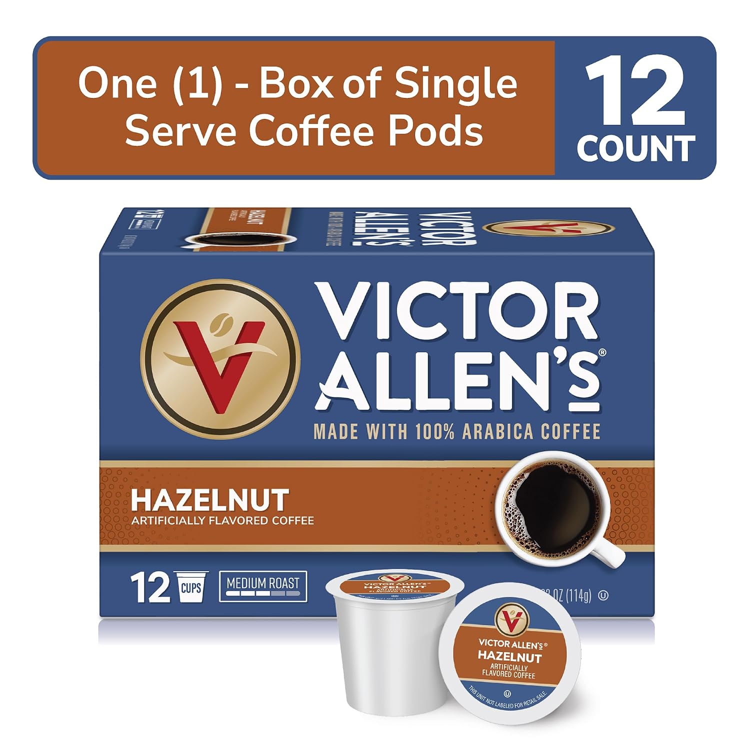 Victor Allen's Coffee Hazelnut Flavored, Medium Roast, 1 Pack - 12 Count, Single Serve Coffee Pods for Keurig K-Cup Brewers