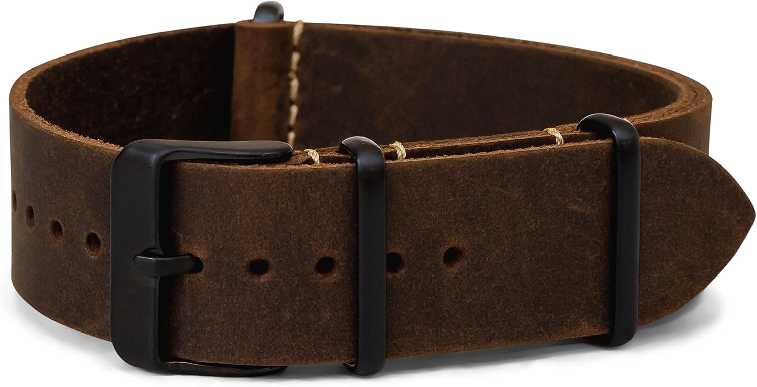 Benchmark Leather Watch Band - Crazy Horse Oiled Leather One-Piece Watch Straps for Men or Women - 18mm, 20mm, 22mm or 24mm Widths