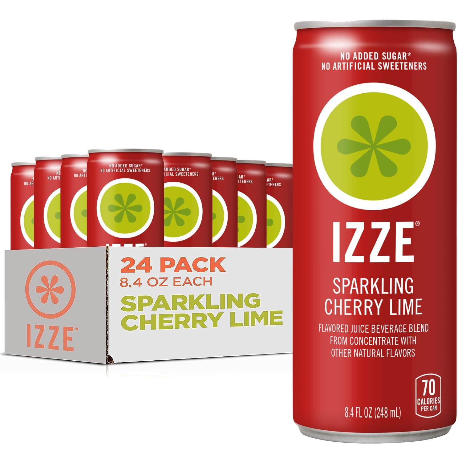 IZZE Sparkling Water Juice Beverage Blend, Pineapple, No Sugar Added, 8.4 FL OZ, 24 Cans