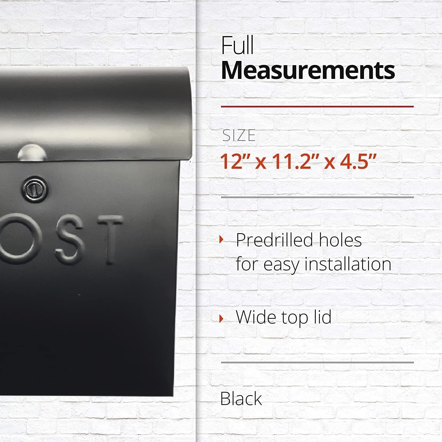 NACH Mailboxes for Outside Wall Mount, 12 x 11.2 x 4.5 inch, Black Mailbox, Waterproof Mailbox with Outdoor Newspaper Holder - The Euro Mailbox
