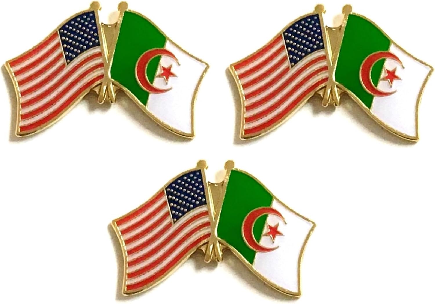 3 National Country Flag Crossed Enamel Flag Pins Pack of 3 Friendship Double Flags