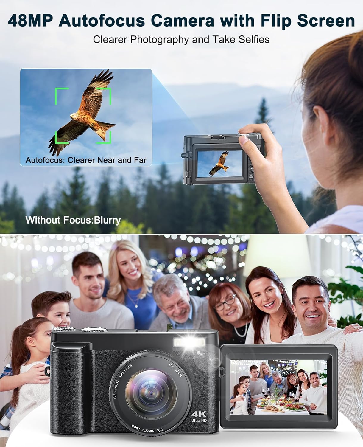 4K Digital Camera for Beginners & Teens, with Flip Screen, 32G Card(Black) | 48MP Camera for Photography, Vlogging Camera for YouTube, Travel