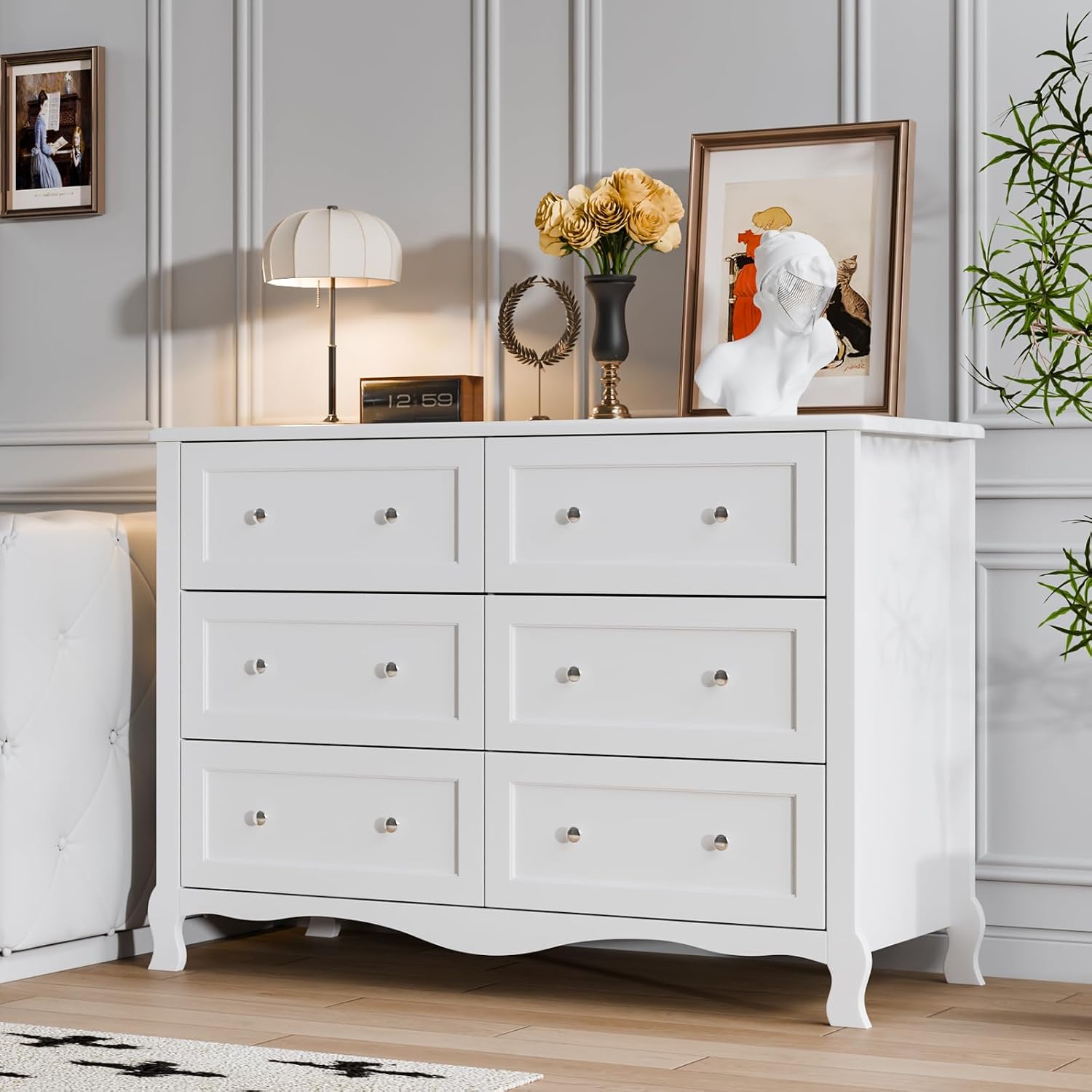 VINGLI Fluted Tall Dresser 5 Drawer, 23.66" W Chest of Drawers Gray Wood Dresser with Rounded Edges, Grey Dressers for Bedroom