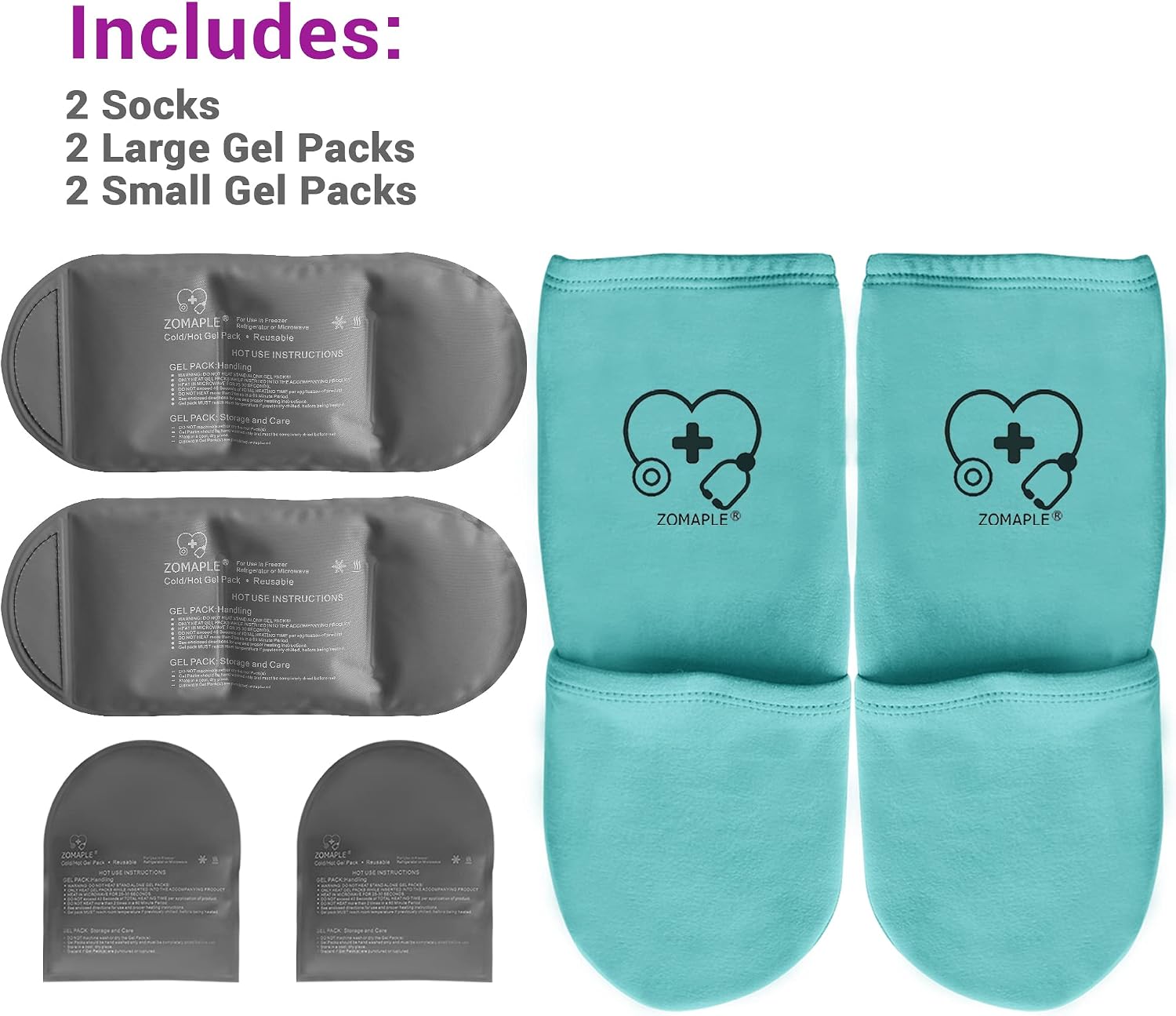 Zomaple Cold Therapy Socks, 2 Gel Packs for Neuropathy & Hot Feet Comfort